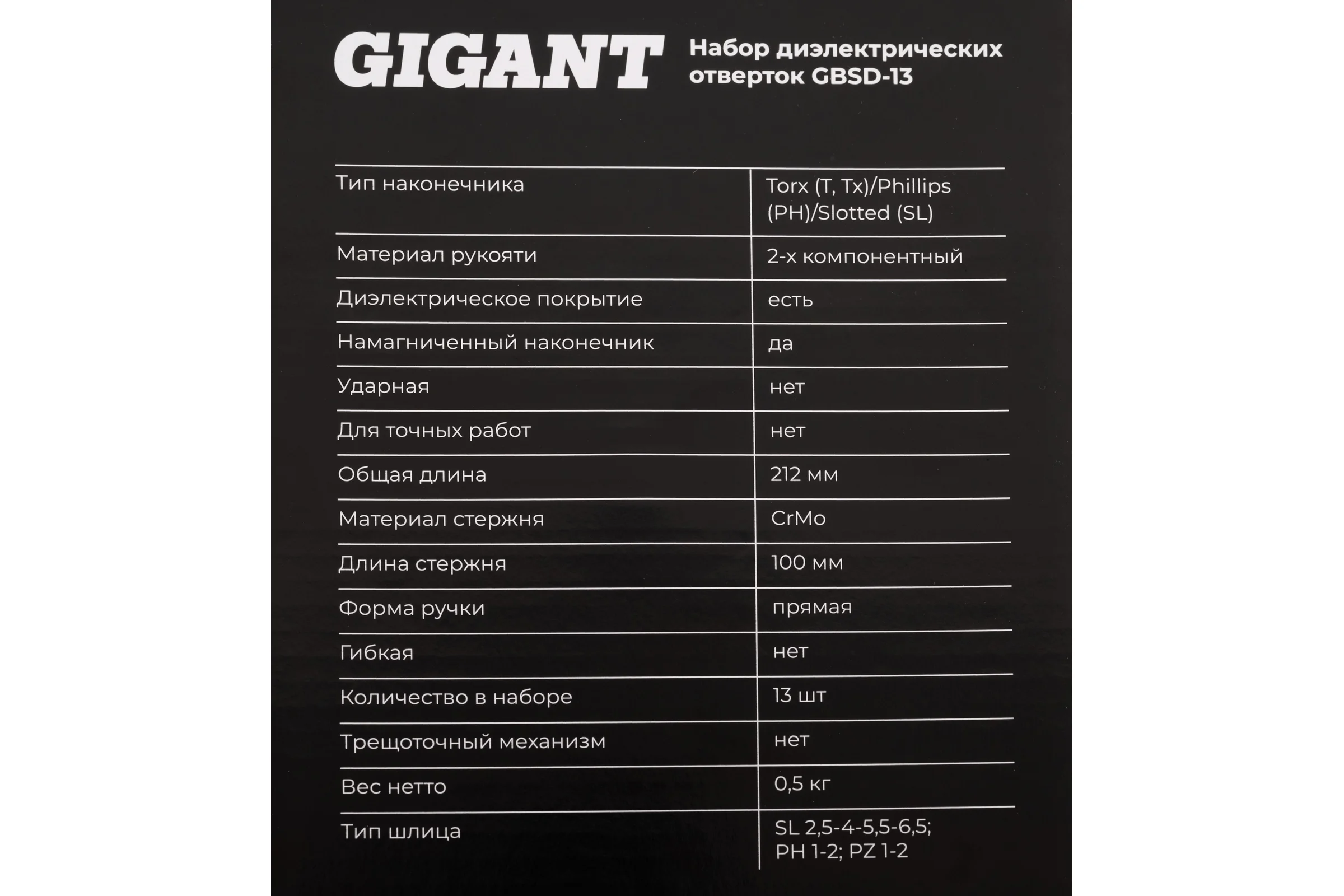Набор диэлектрических отверток Gigant GBSD-13