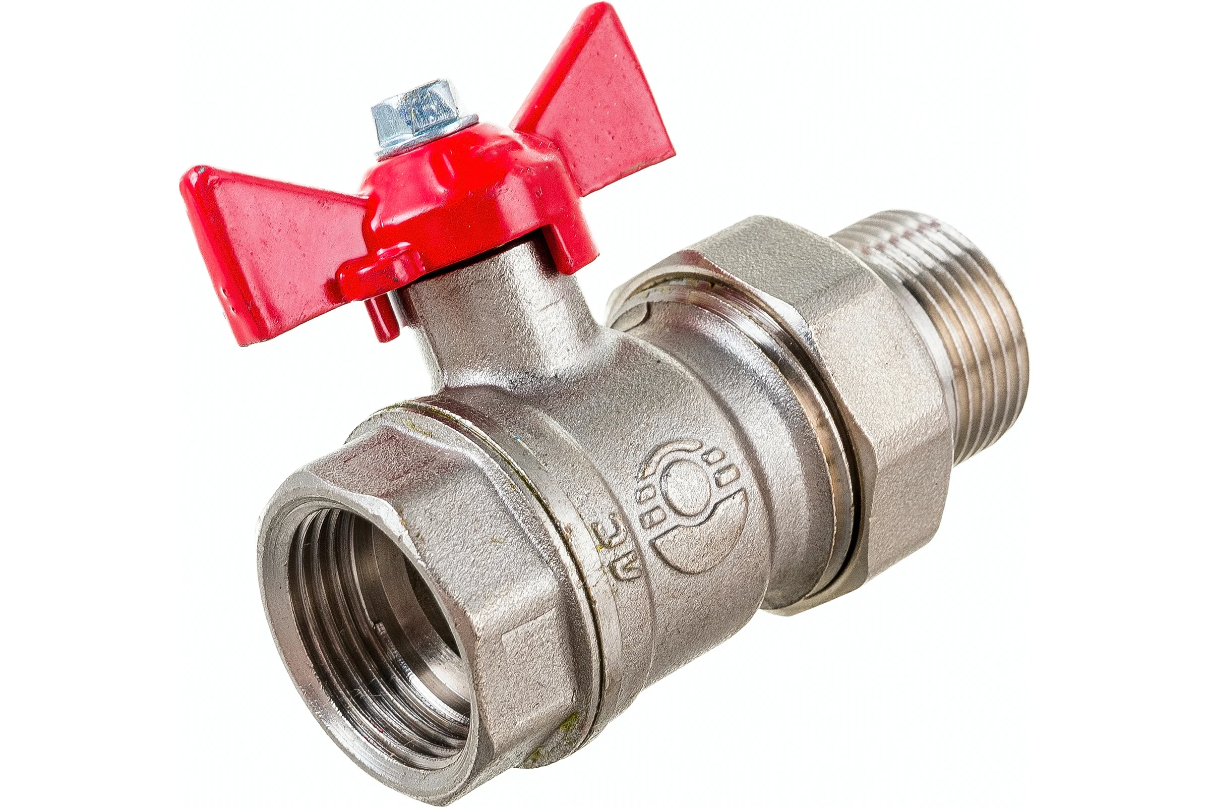Кран шаровой для воды Valfex N/P59 1/2" ВР/НР руч.-бабочка,латунный никелированный 11Б27фт1М(96/24) VF.218.NB1.012.N/P59.Bir