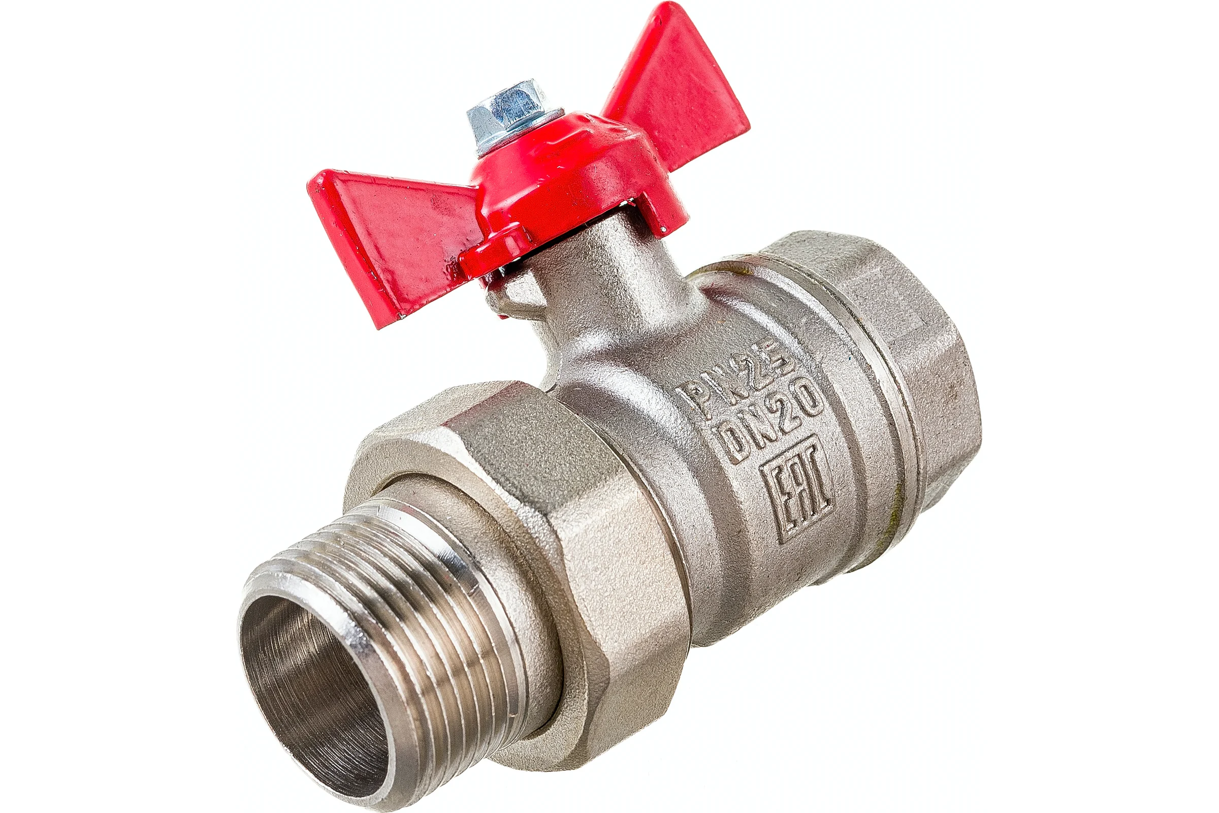 Кран шаровой для воды Valfex N/P59 1/2" ВР/НР руч.-бабочка,латунный никелированный 11Б27фт1М(96/24) VF.218.NB1.012.N/P59.Bir