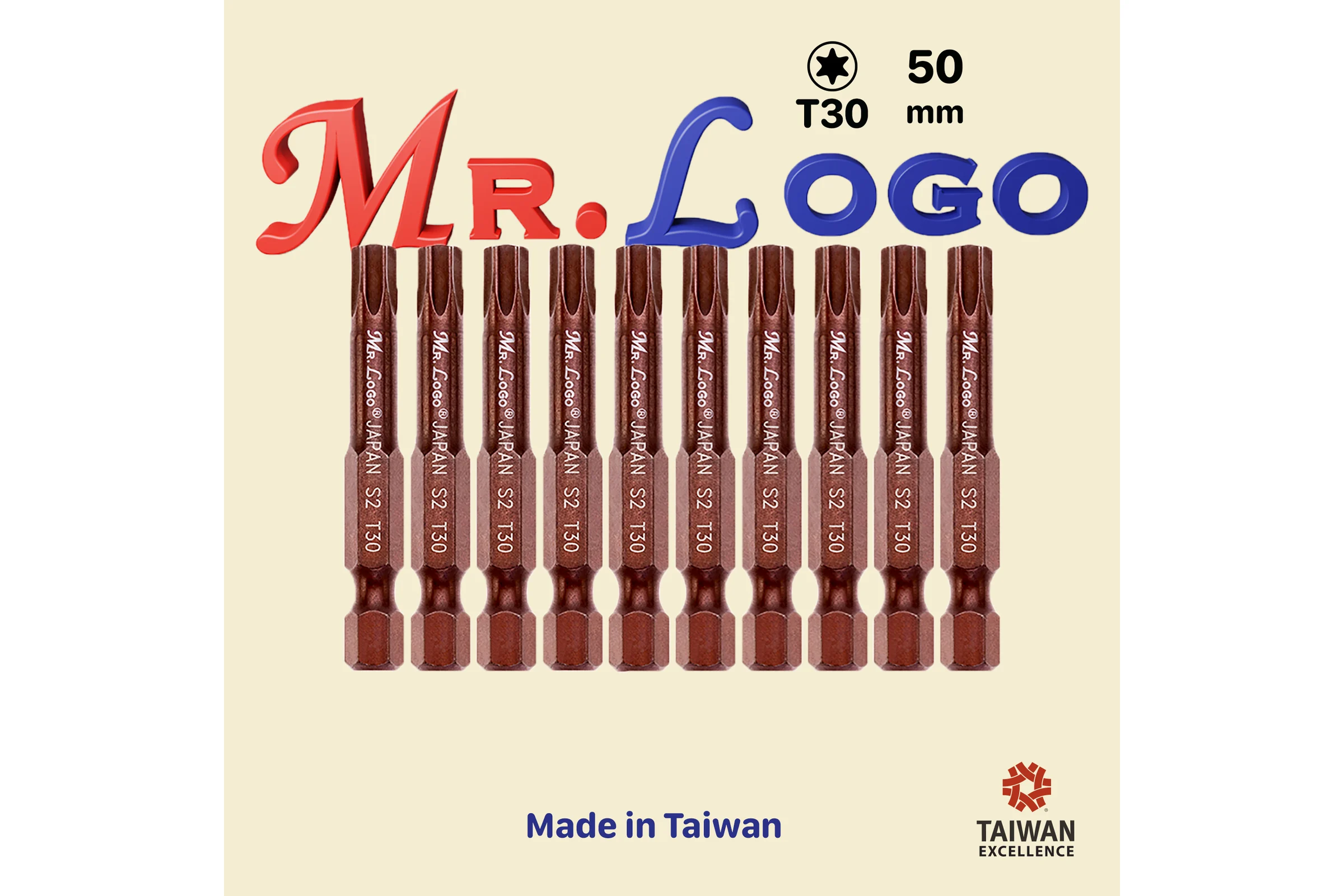 Бита для шуруповерта магнитная T30, 50 мм, S2 Mr.Logo A050T30-10