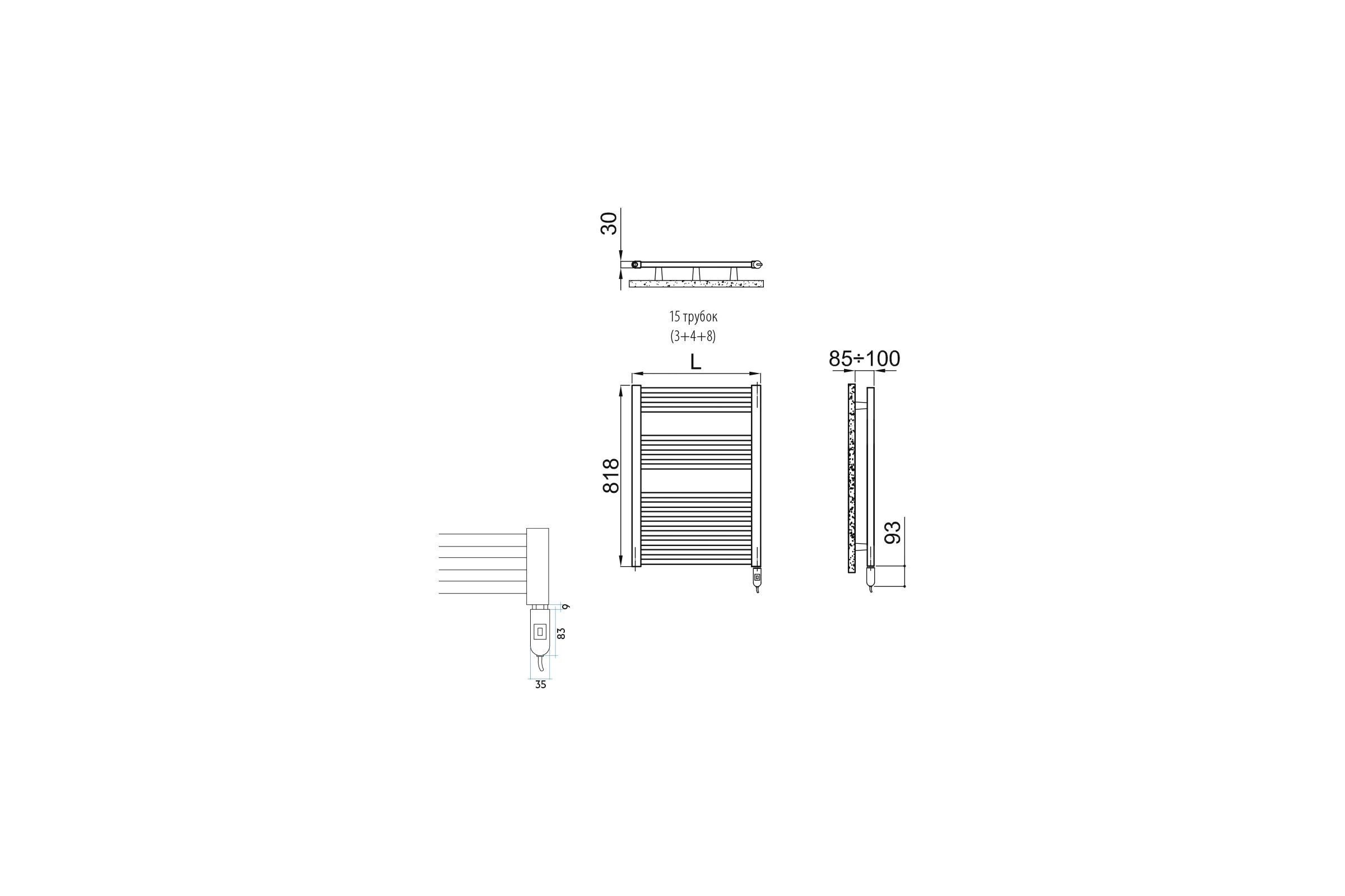 Полотенцесушитель электрический IRSAP ARES/EI 818/580 CL.50 B01 EIS058I50IR01NNN02