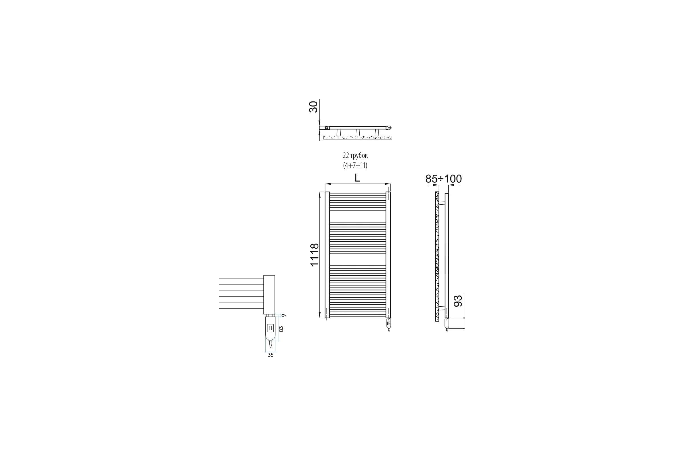 Полотенцесушитель электрический IRSAP ARES/EI 1118/580 CL.50 B01 EIM058I50IR01NNN02