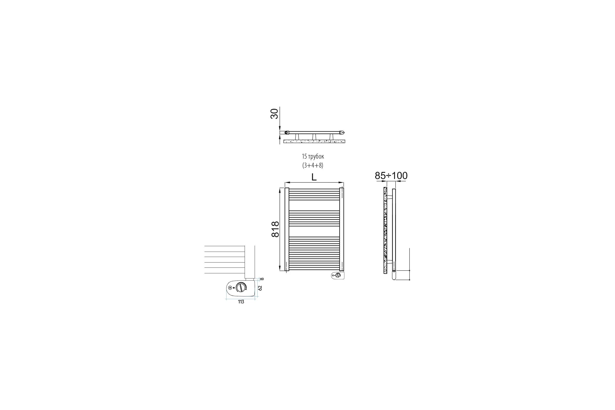 Полотенцесушитель электрический IRSAP ARES/EK 818/580 CL.50 B01 EIS058K50IR01NNN01