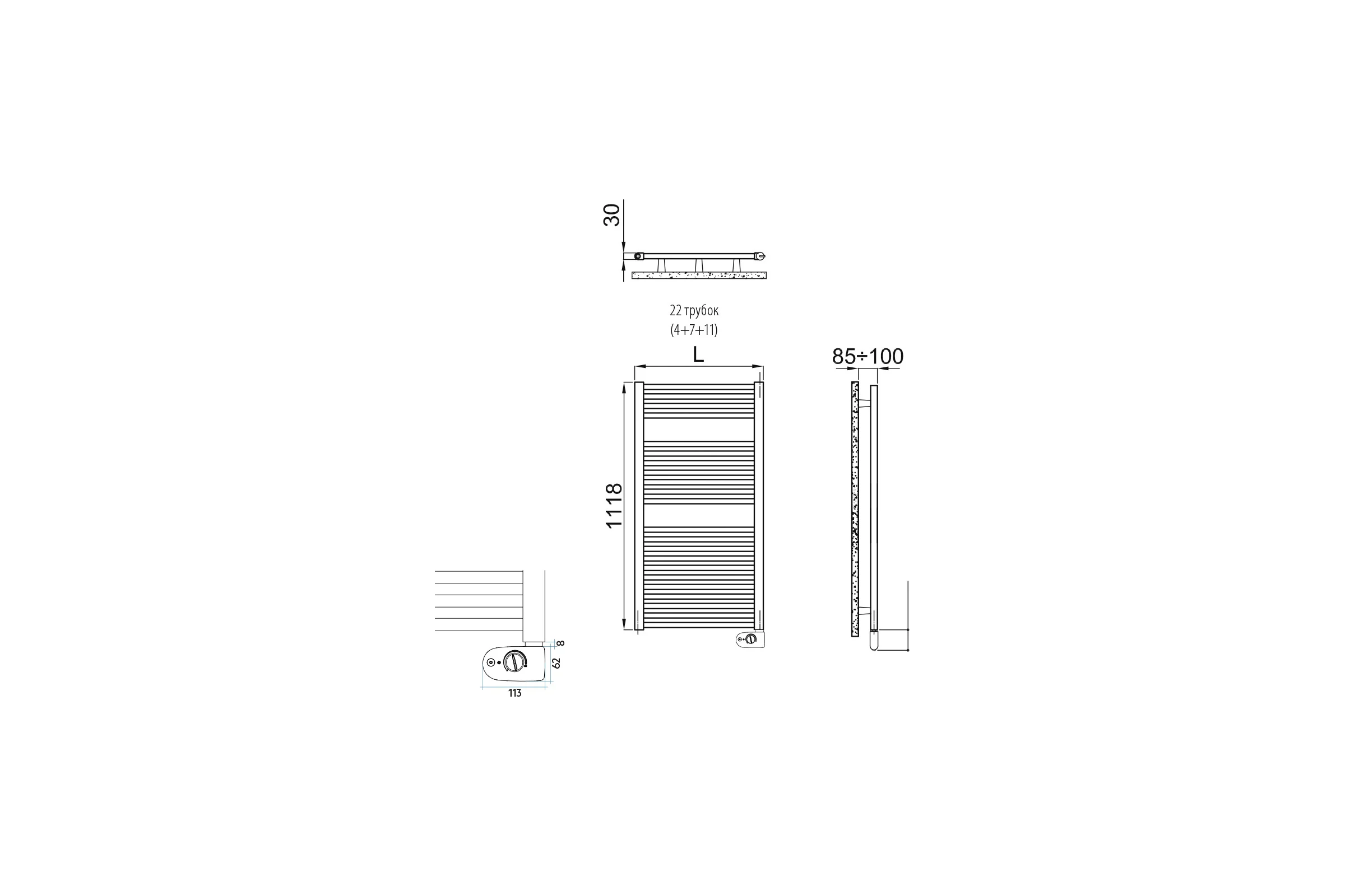 Полотенцесушитель электрический IRSAP ARES/EK 1118/580 CL.50 B01 EIM058K50IR01NNN01