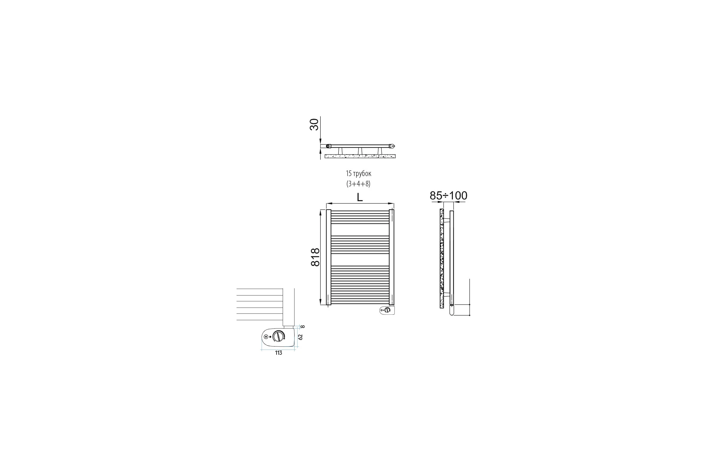 Полотенцесушитель IRSAP ARES/EK 818/580 электр., 15 трубок, B01, белый EIS058K01IR01NNN01