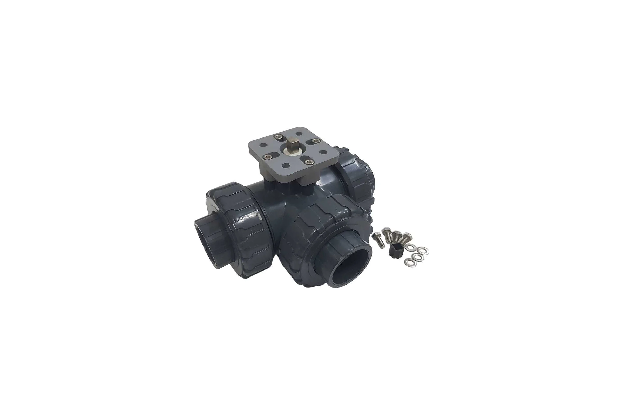 Трехходовой шаровой кран TECHNO 3040T-PVC ПВХ, под привод DN40, рабоч. темп. -10~50C 655340