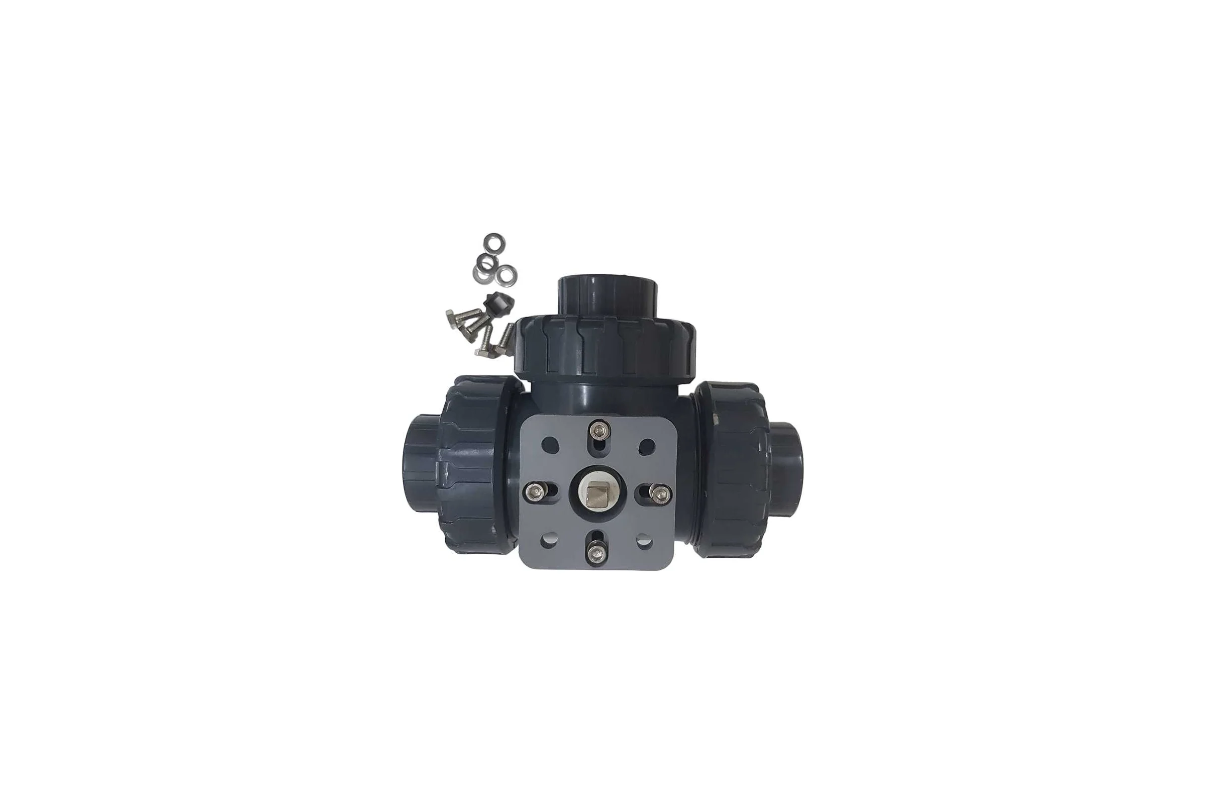 Трехходовой шаровой кран TECHNO 3040T-PVC ПВХ, под привод DN40, рабоч. темп. -10~50C 655340