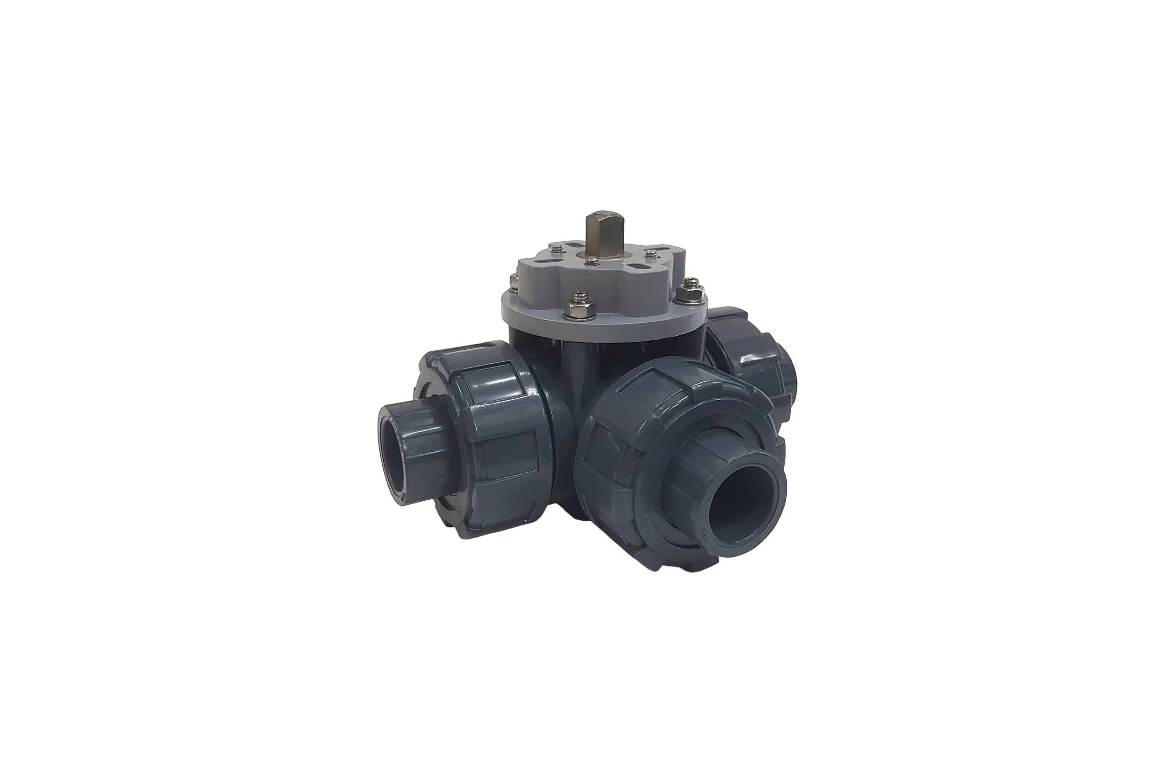 Трехходовой шаровой кран TECHNO 3020T-PVC ПВХ, под привод DN20, рабоч. темп. -10~50C 655320