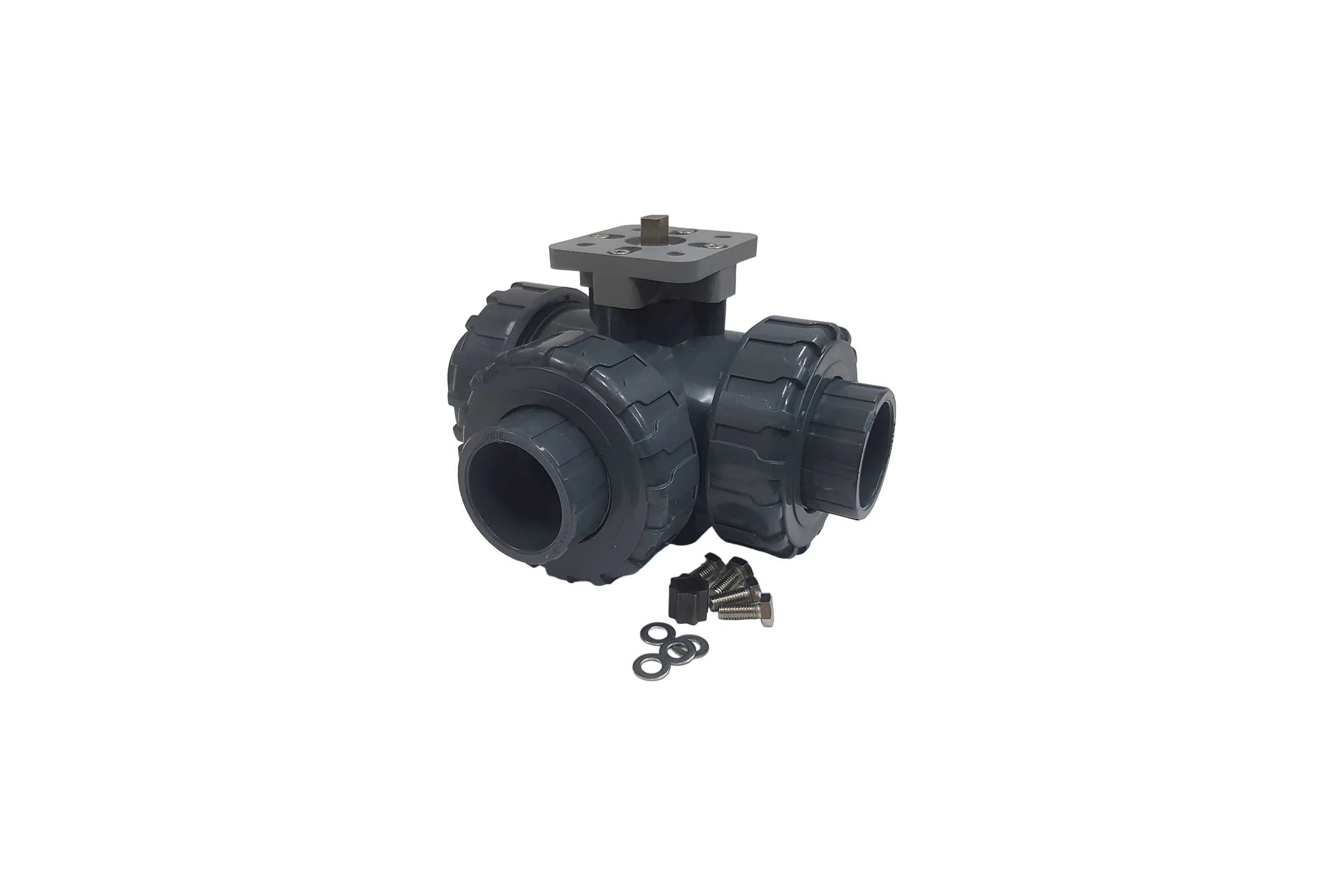 Трехходовой шаровой кран TECHNO 3050T-PVC ПВХ, под привод DN50, рабоч. темп. -10~50C 655350