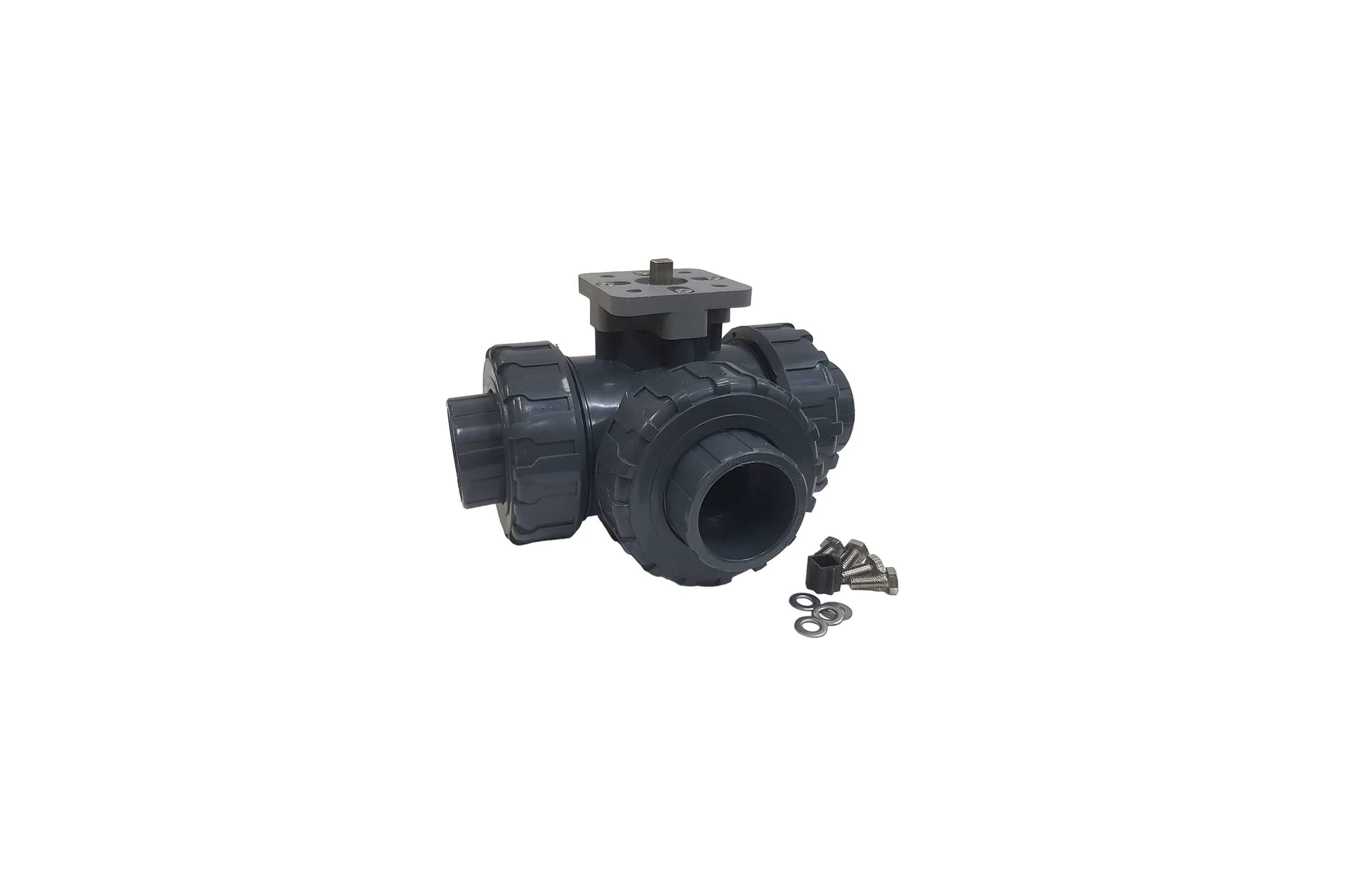 Трехходовой шаровой кран TECHNO 3050T-PVC ПВХ, под привод DN50, рабоч. темп. -10~50C 655350