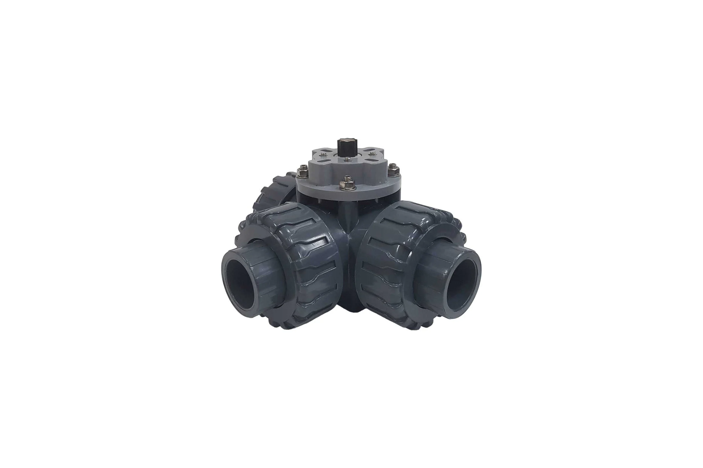 Трехходовой шаровой кран TECHNO 3032T-PVC ПВХ, под привод DN32, рабоч. темп. -10~50C 655332