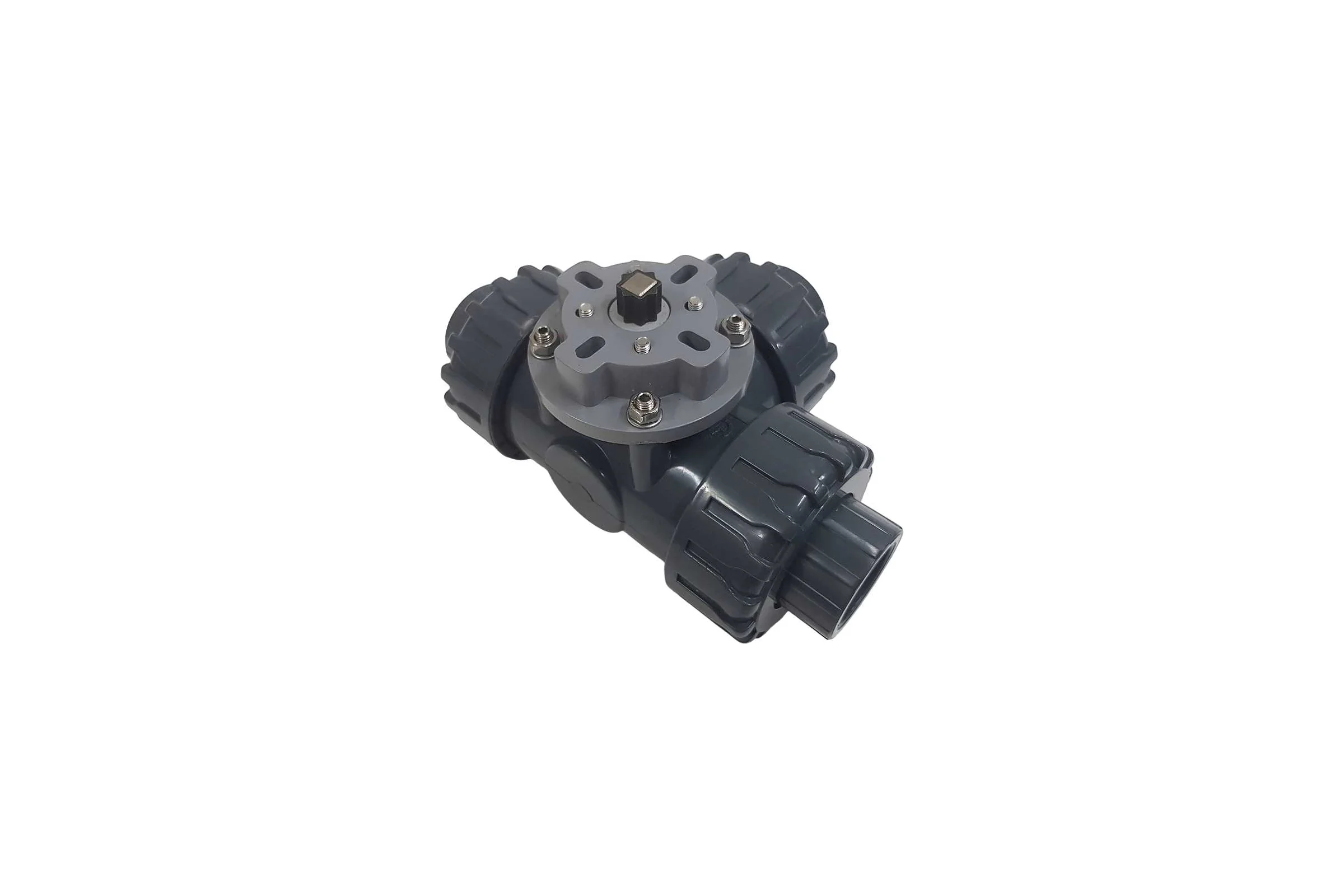 Трехходовой шаровой кран TECHNO 3032T-PVC ПВХ, под привод DN32, рабоч. темп. -10~50C 655332