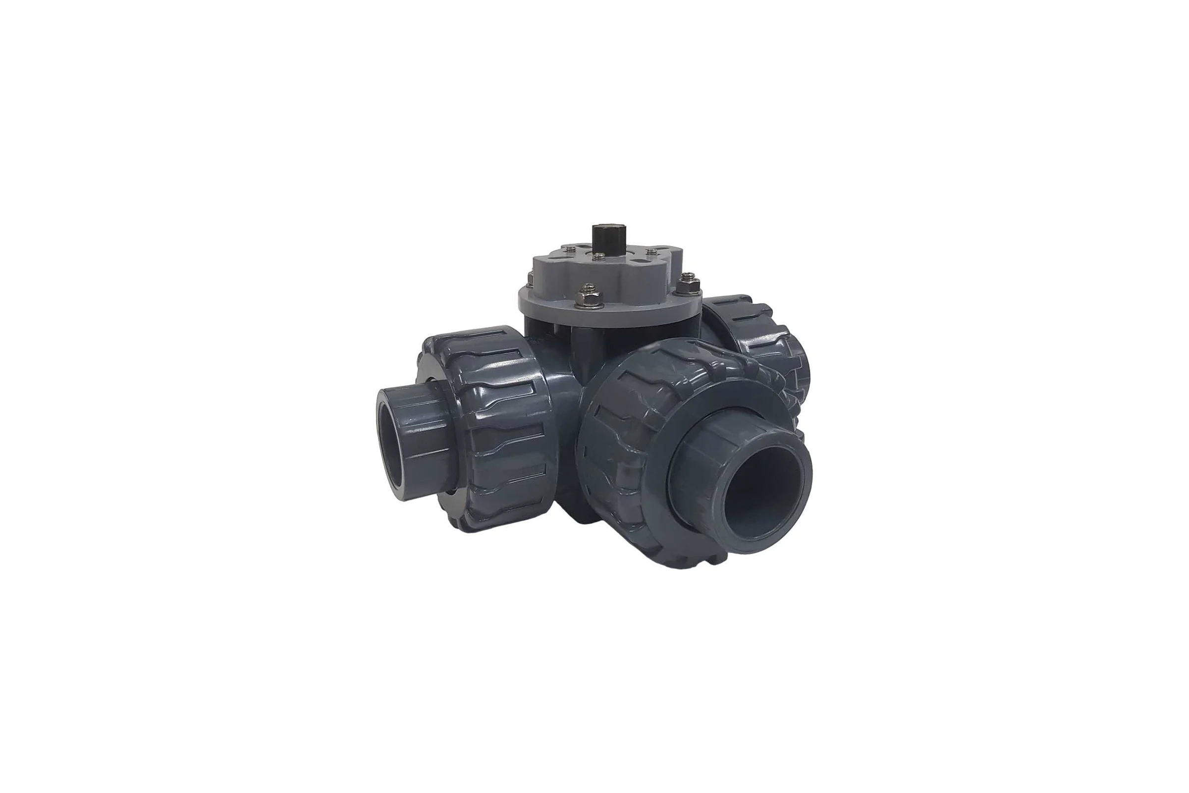 Трехходовой шаровой кран TECHNO 3032T-PVC ПВХ, под привод DN32, рабоч. темп. -10~50C 655332
