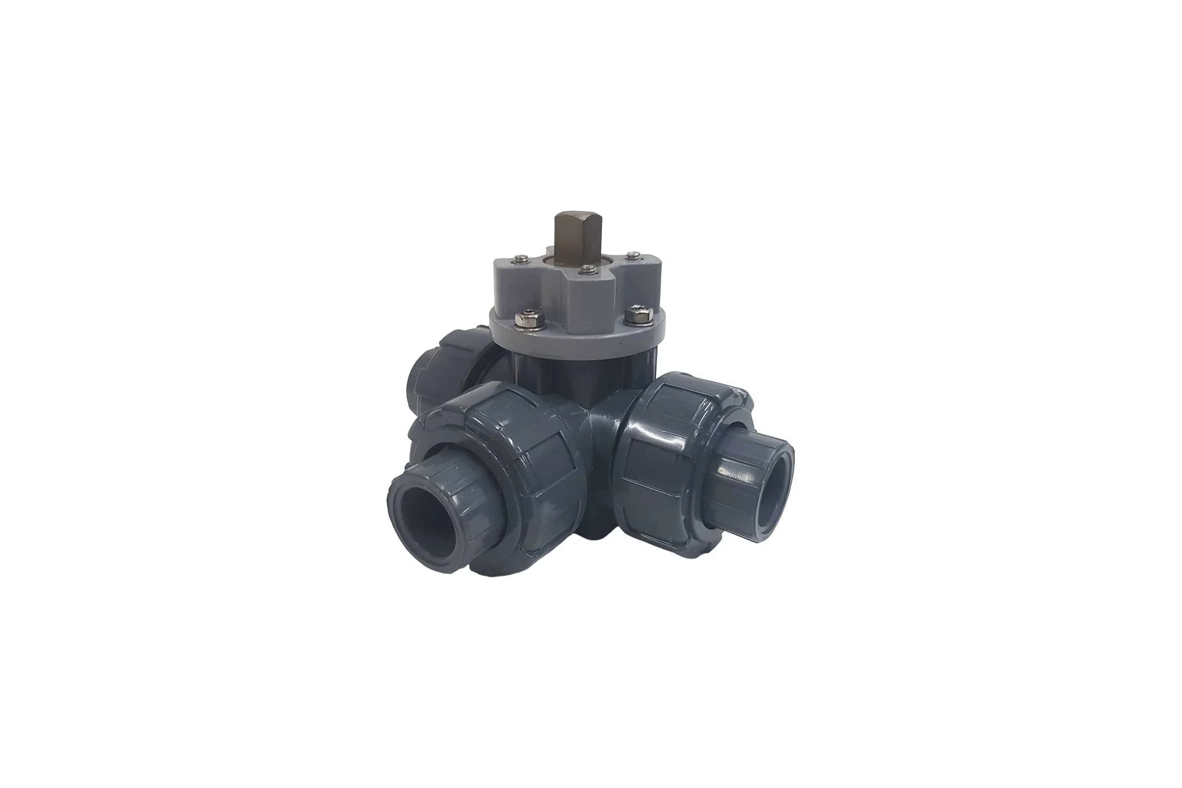 Трехходовой шаровой кран TECHNO 3015T-PVC ПВХ, под привод DN15, рабоч. темп. -10~50C 655315