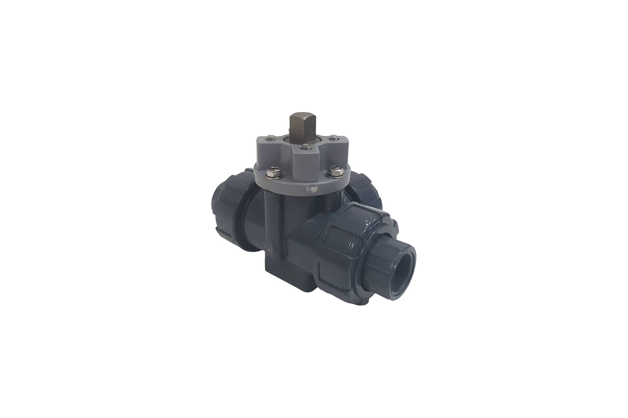 Трехходовой шаровой кран TECHNO 3015T-PVC ПВХ, под привод DN15, рабоч. темп. -10~50C 655315