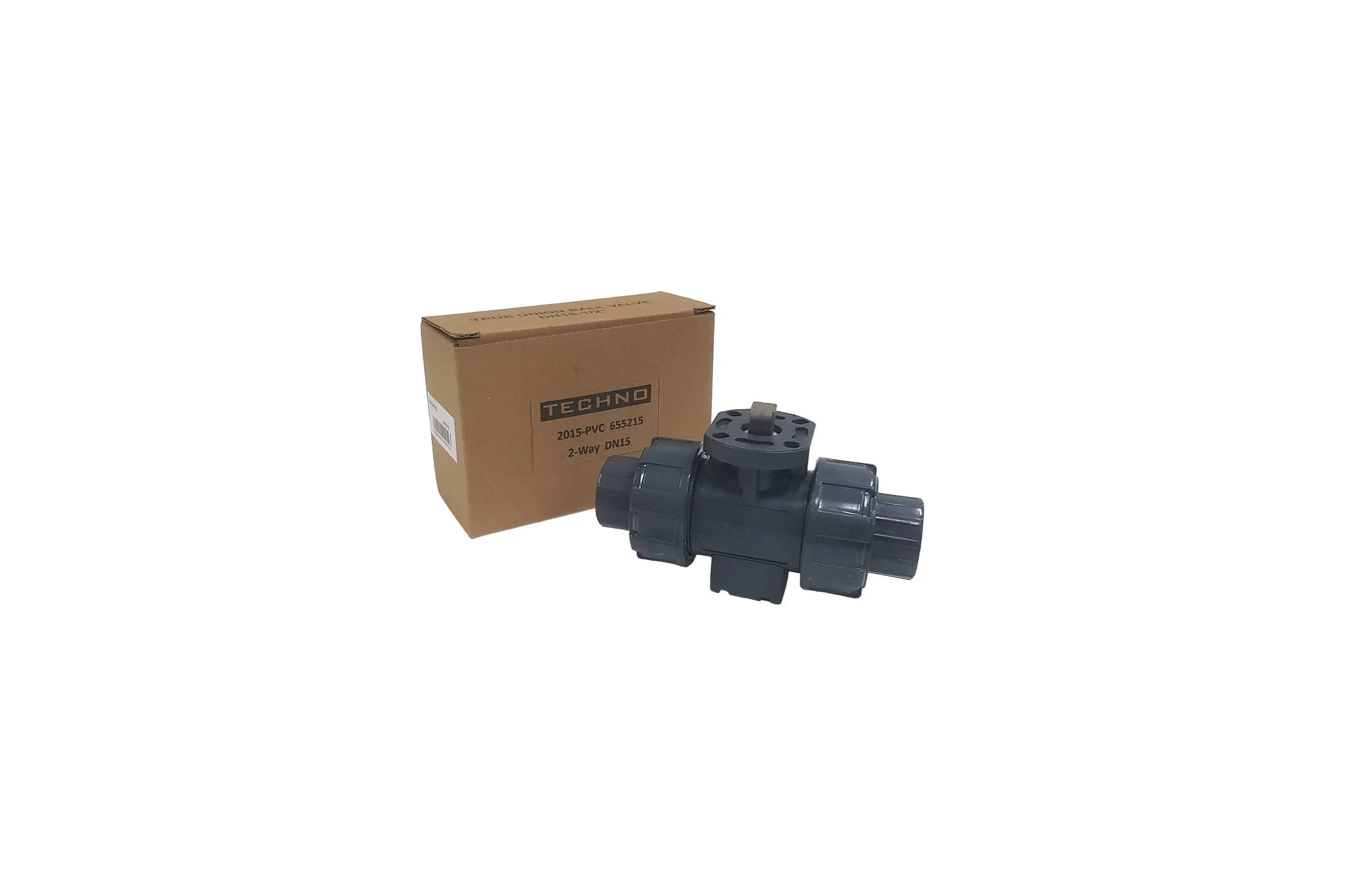 Двухходовой шаровой кран TECHNO 2015-PVC ПВХ, под привод DN15, рабоч. темп. -10~60C 655215