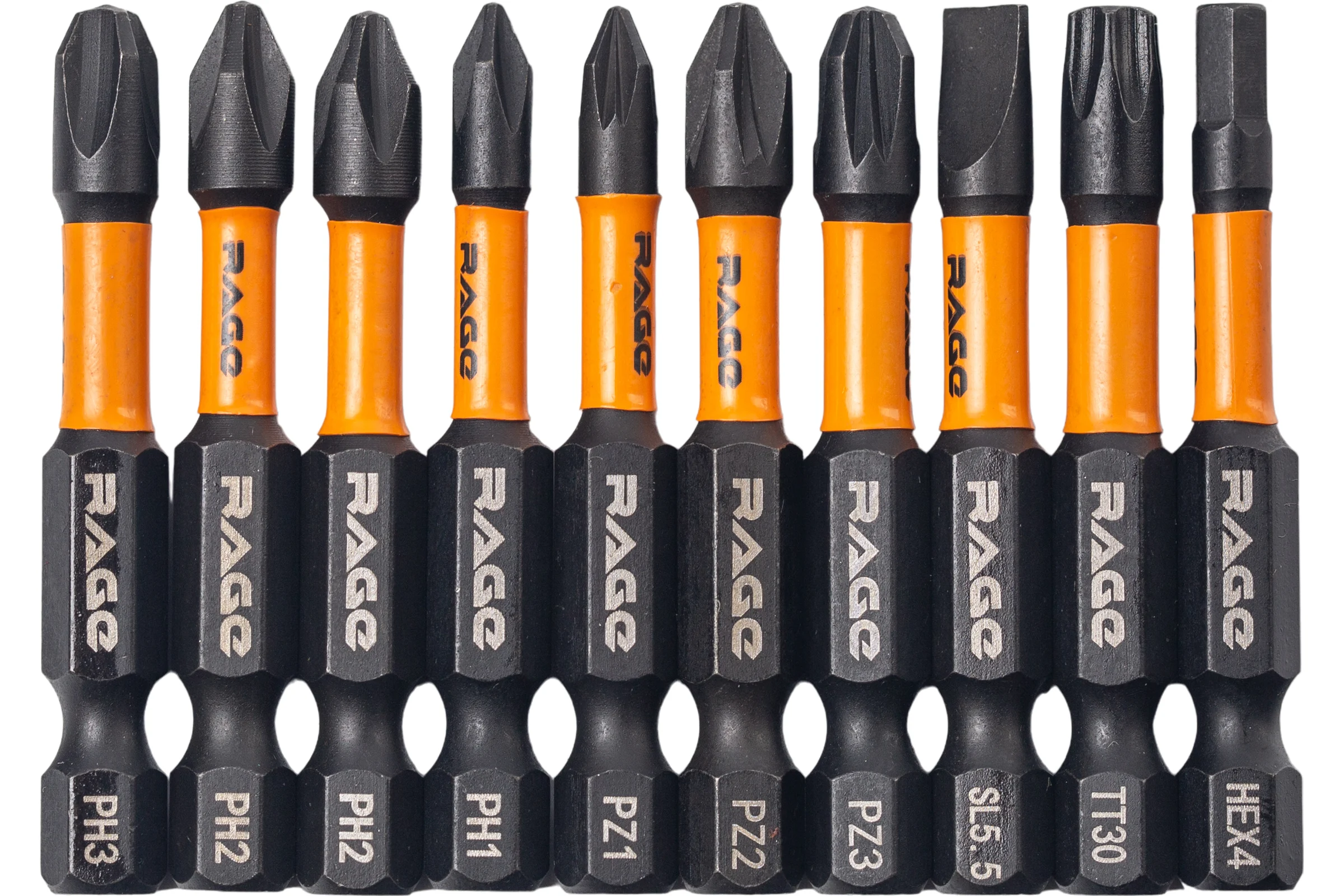 Набор бит ударных IMPACT S2, PH, PZ, SL, HEX, TORX x 50 мм, 10 шт By VIRA RAGE 554195