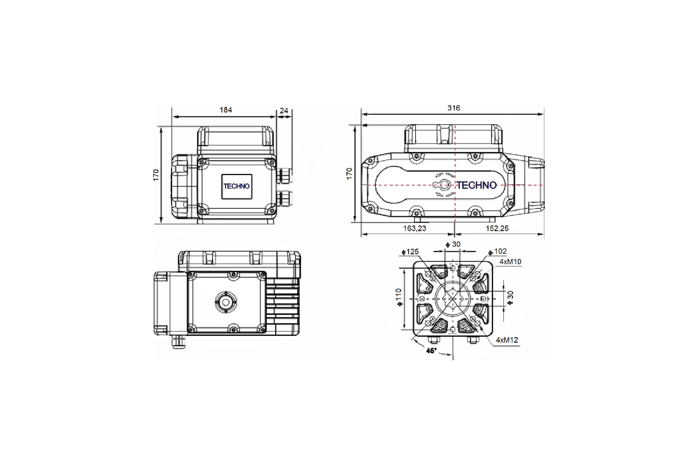 Электропривод для запорной арматуры TECHNO MP100-DF/230V, 100Nm, многооборотный, управление открыто/закрыто, напряжение АС220B, вес 6кг. 100420