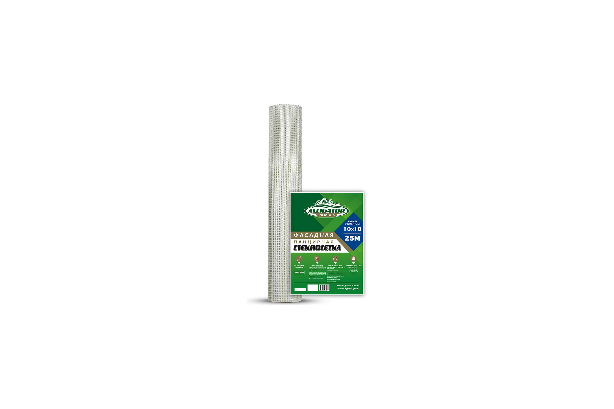 Стеклотканевая сетка KIMBULA ГОСТ Панцирная САУ 320 1м x 25 м 3600Н/10см, ячейка 10x10 97