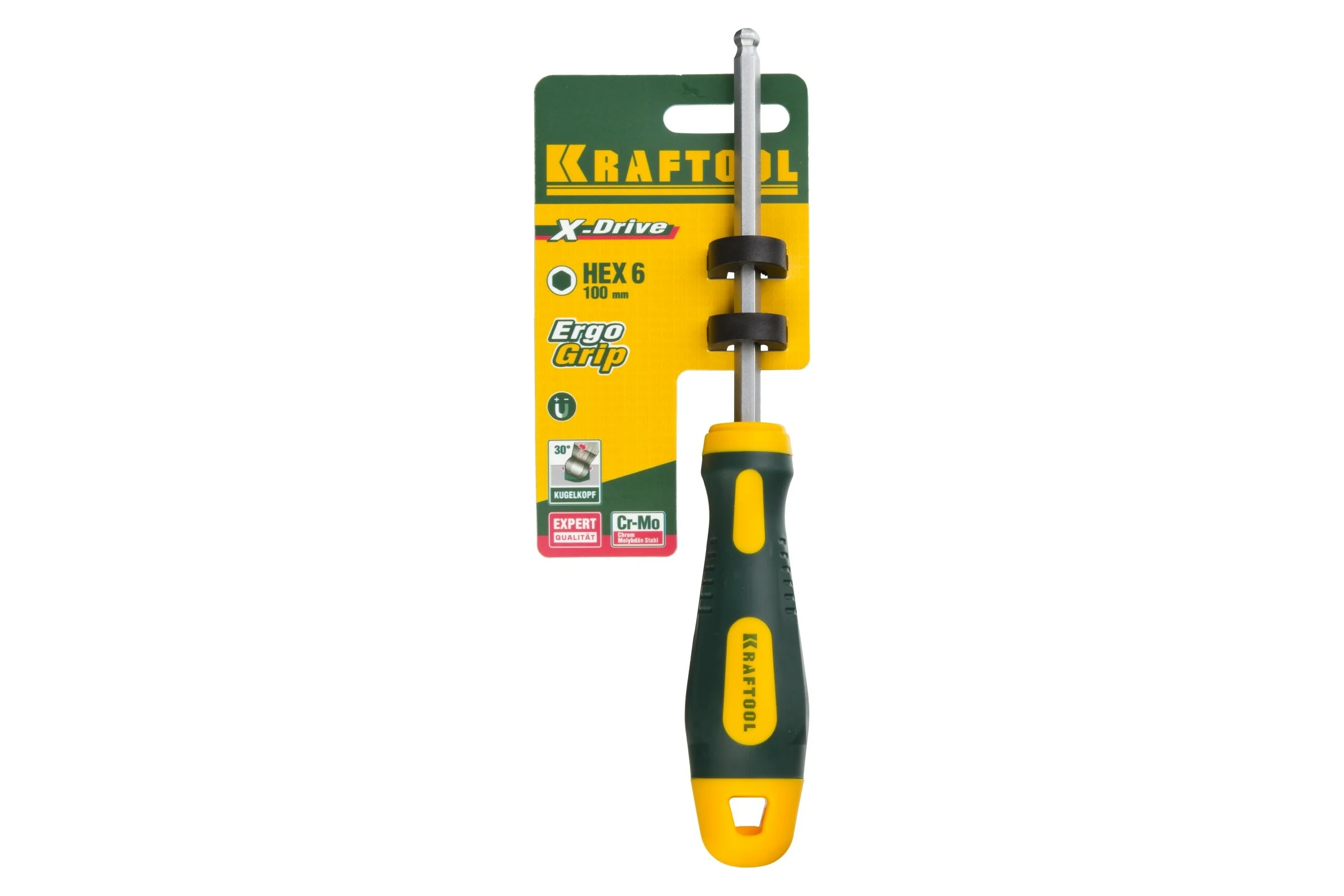 Отвертка KRAFTOOL Cr-Mo-V сталь, двухкомпонентная, противоскользящая рукоятка, HEX, №6x100мм 250075-6-100