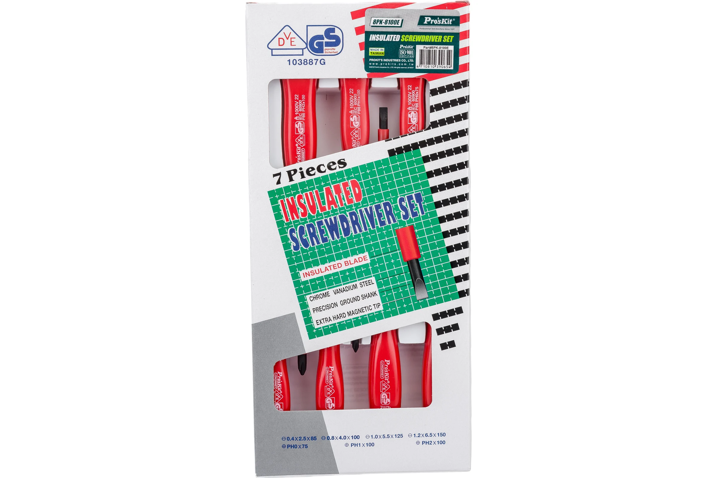 Набор изолированных отверток Pro'sKit 8PK-8100 E 4х -, 3х +, 1000В С00034089