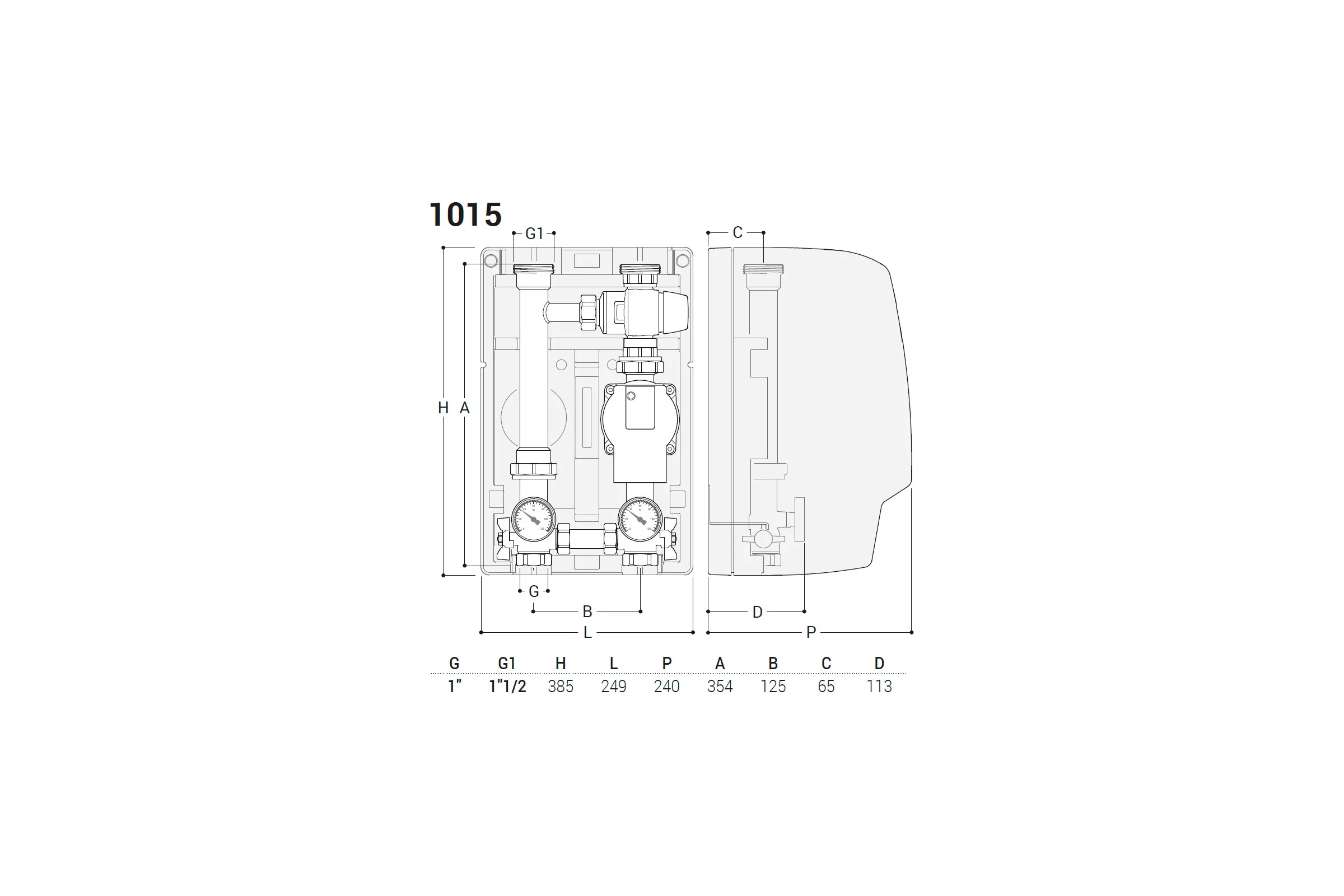 Группа быстрого монтажа SR Rubinetterie THERMOMIX 1", с насосом Wilo RS 25/6, слева 1015-25S0WA00
