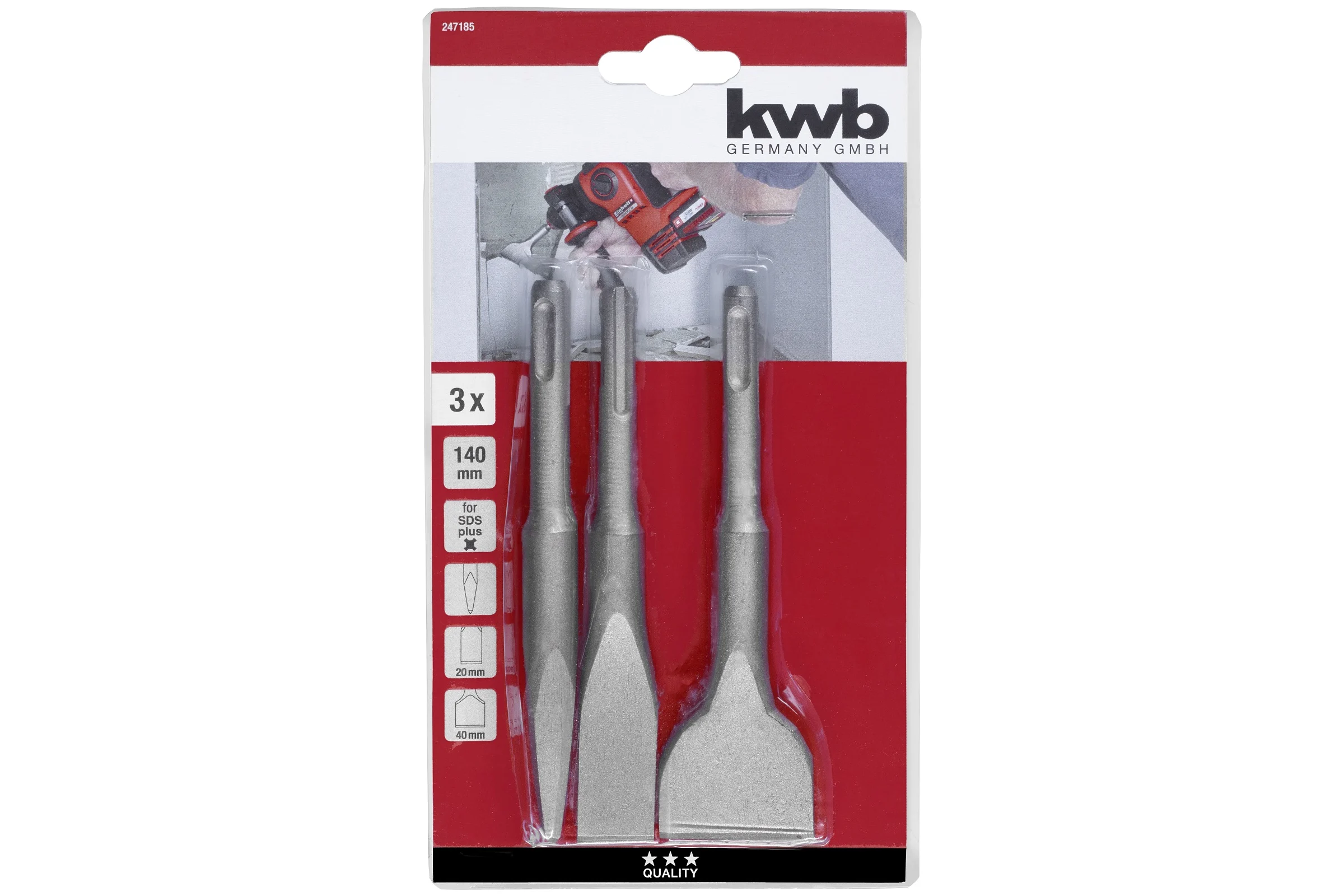Набор долот SDS+, 3 предмета, 140 мм kwb 247185