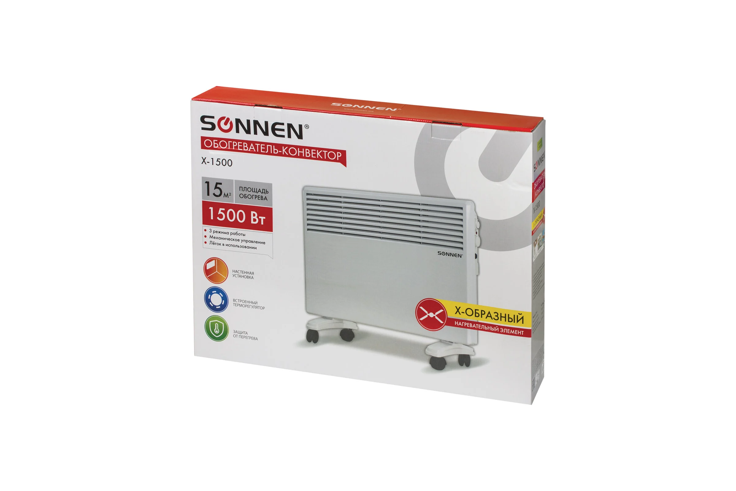 Обогреватель-конвектор SONNEN X-1500, 1500 Вт, белый, 453495