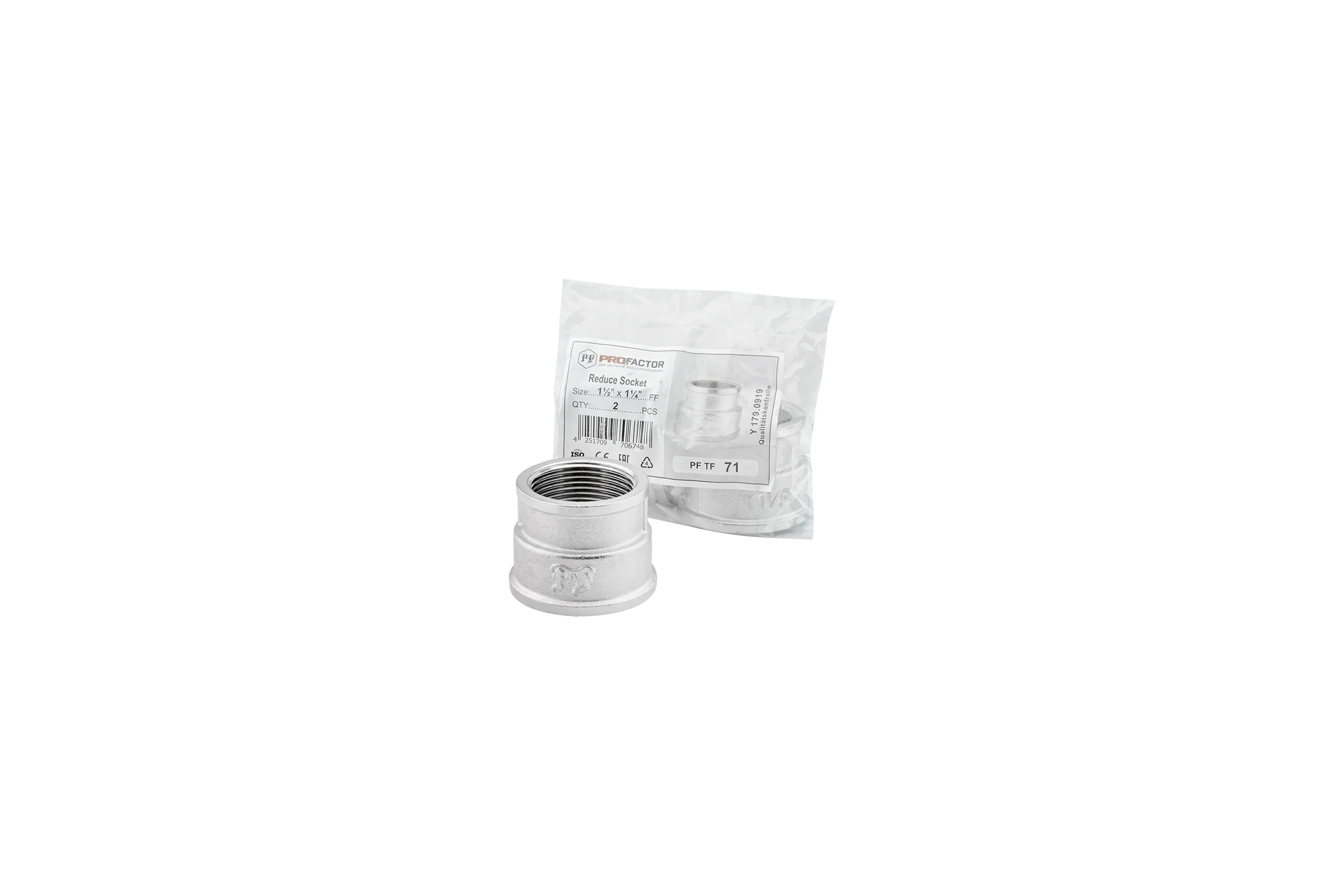 Муфта переходная никелированная PROFACTOR 1 1/2" х 1 1/4" PF TF 71