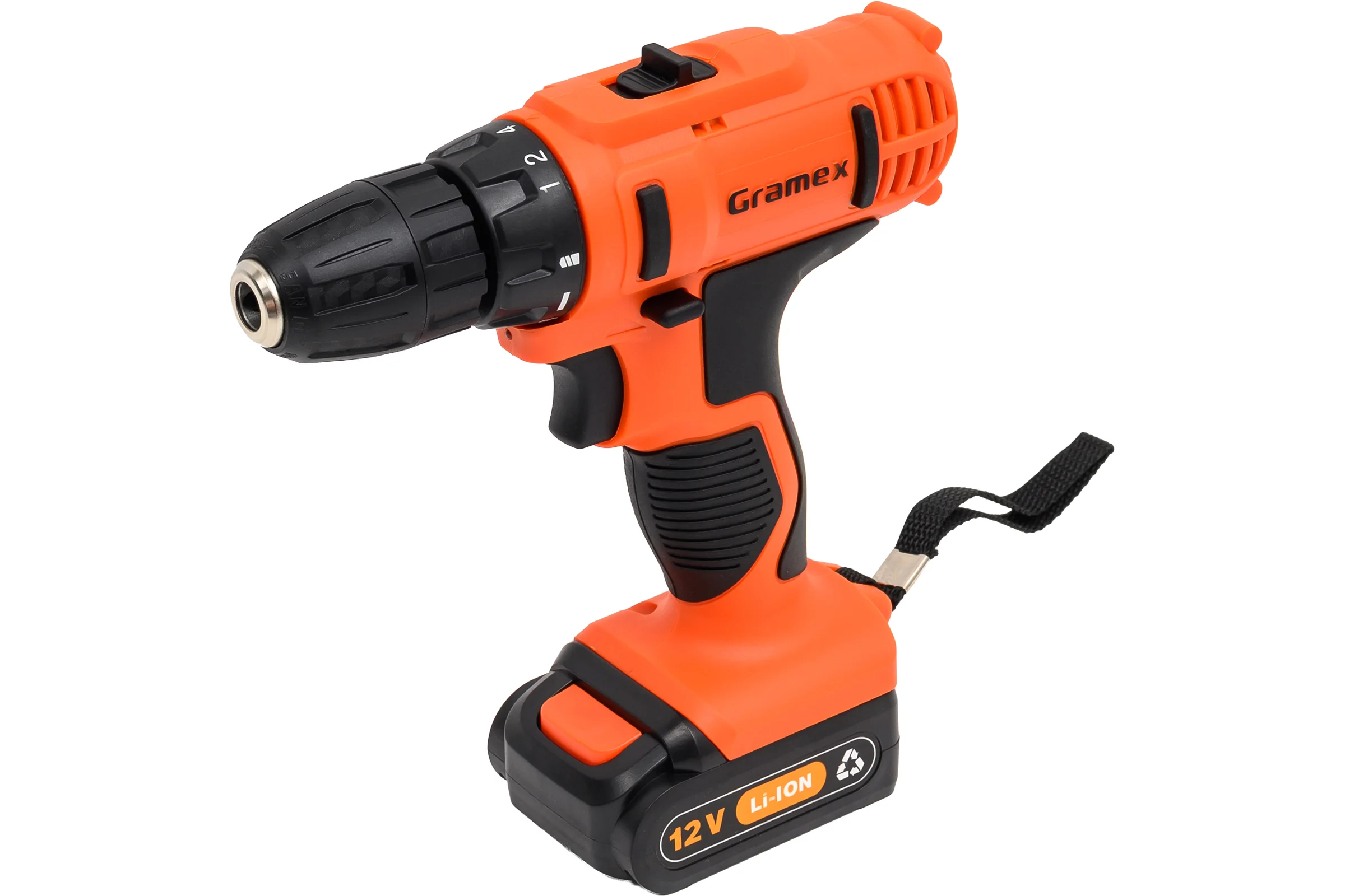 Дрель аккумуляторная Gramex HCD-12-1L (12В,пат-10мм, 2 скорости, аккум. Li, 1.5А/ч) картон, 1 акк (1/10) 014695