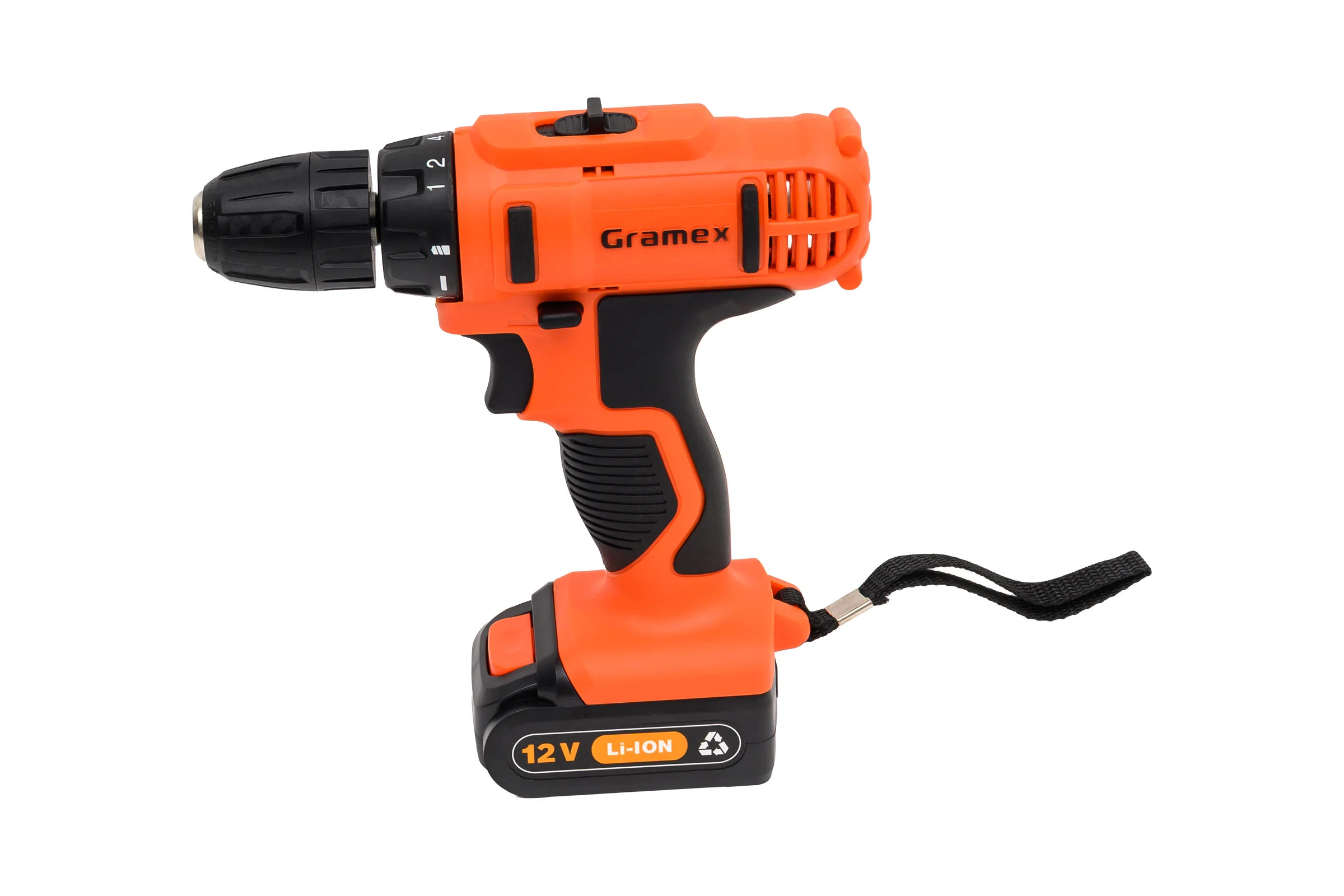 Дрель аккумуляторная Gramex HCD-12-1L (12В,пат-10мм, 2 скорости, аккум. Li, 1.5А/ч) картон, 1 акк (1/10) 014695