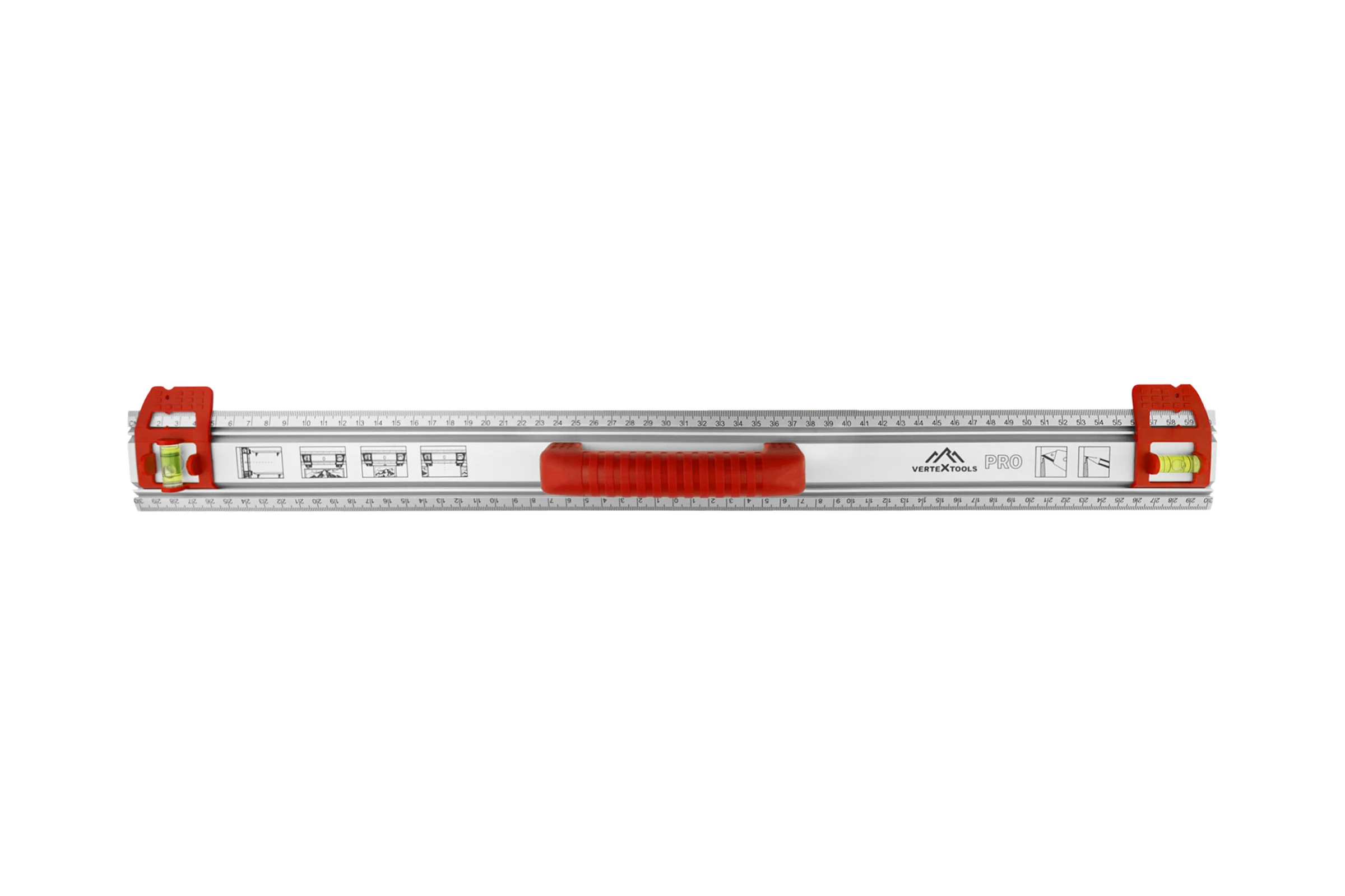 Линейка разметочная vertextools PROFI 80 см, ручка ABS, скользящие блоки с колбами 3046-17