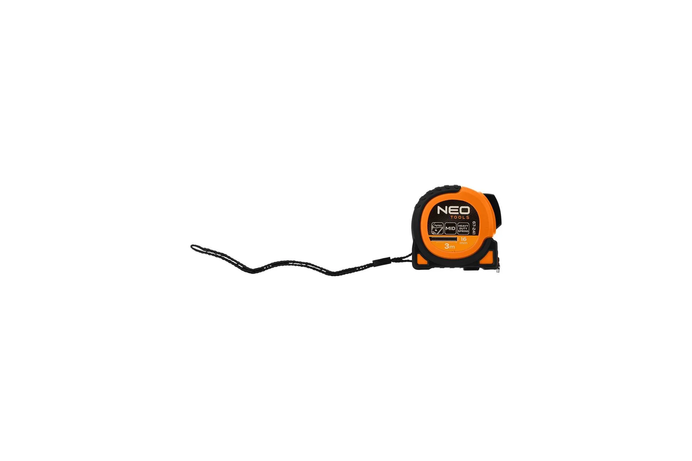 Стальная рулетка NEO TOOLS Super Black 3 м, 16 мм, автоматическая блокировка, две кнопки остановки, магнит 67-241