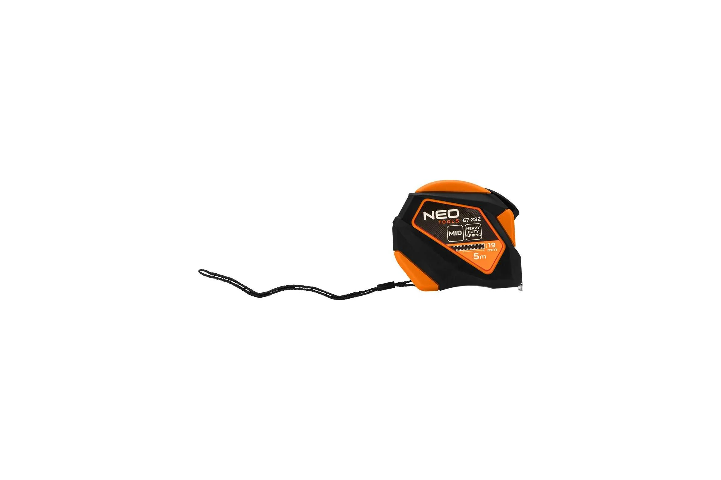 Стальная рулетка NEO TOOLS 5 м, 19 мм, автоблокировка, кнопка остановки, магнит 67-232