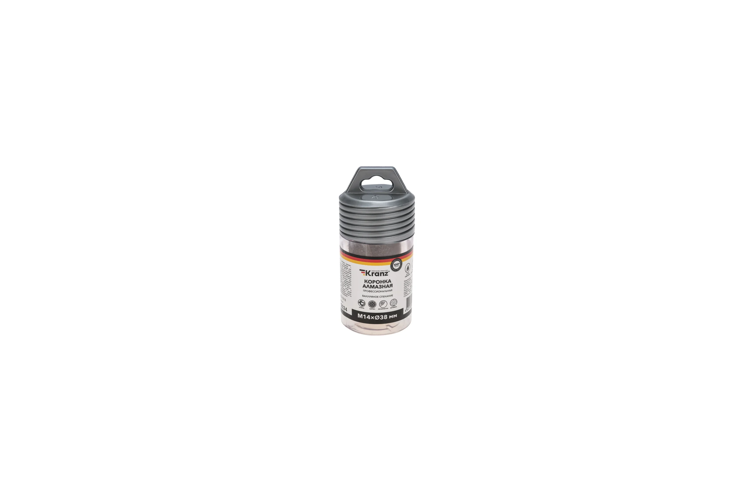 Коронка алмазная профессиональная по керамограниту и железобетону М14, вакуумное спекание, 38 мм, для УШМ KRANZ KR-92-1018