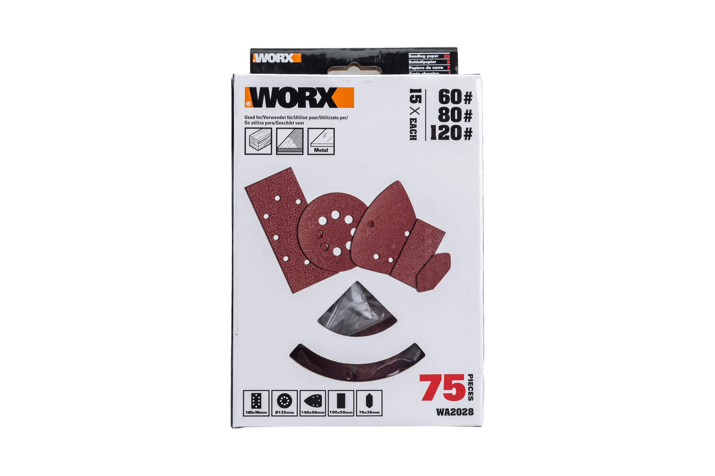 Набор шлифовальных листов для виброшлифмашины 75 штук WORX WA2028