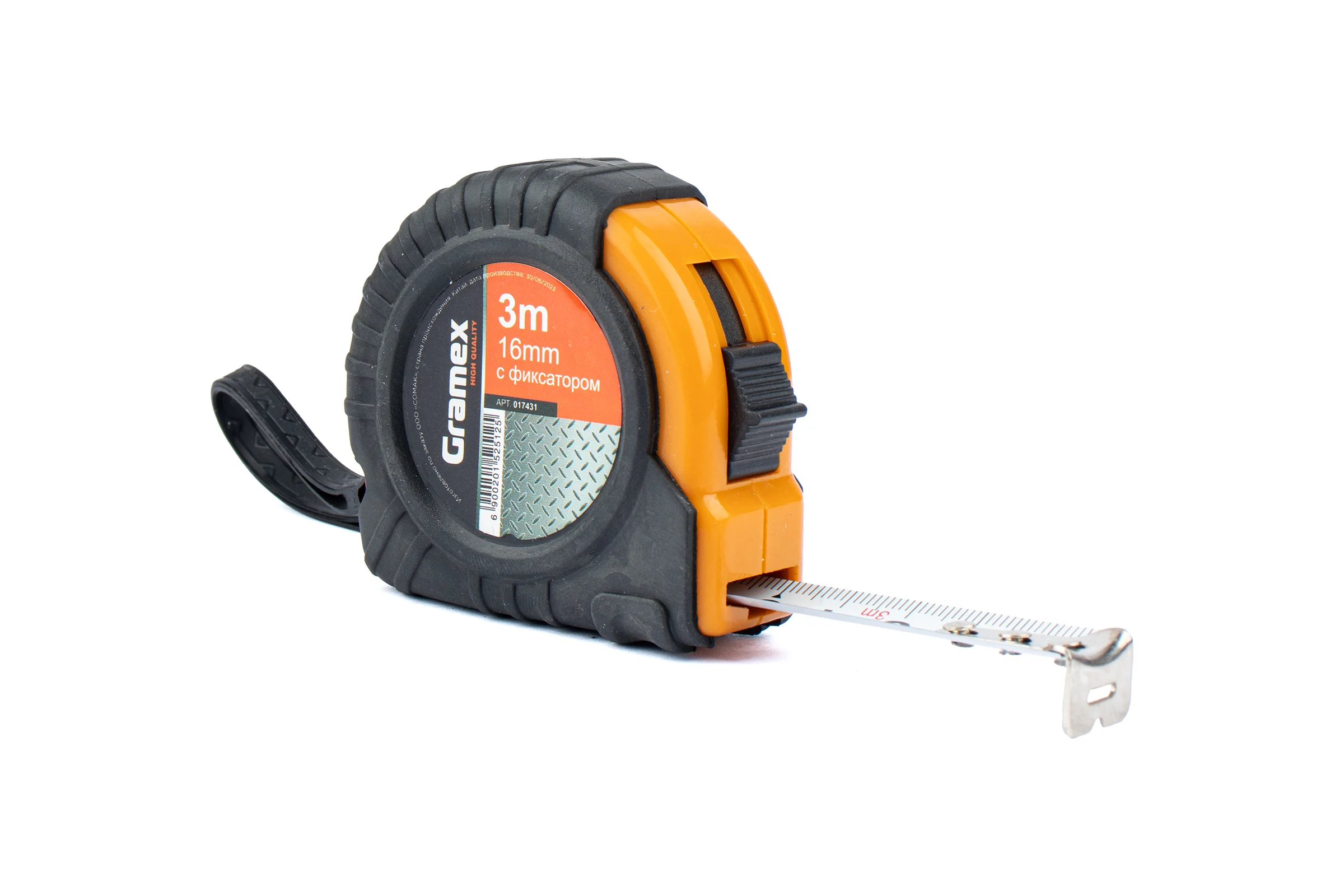 Рулетка Gramex 3м х 16мм, с фиксатором, обрезиненный корпус HL-3 (12/120) 017431