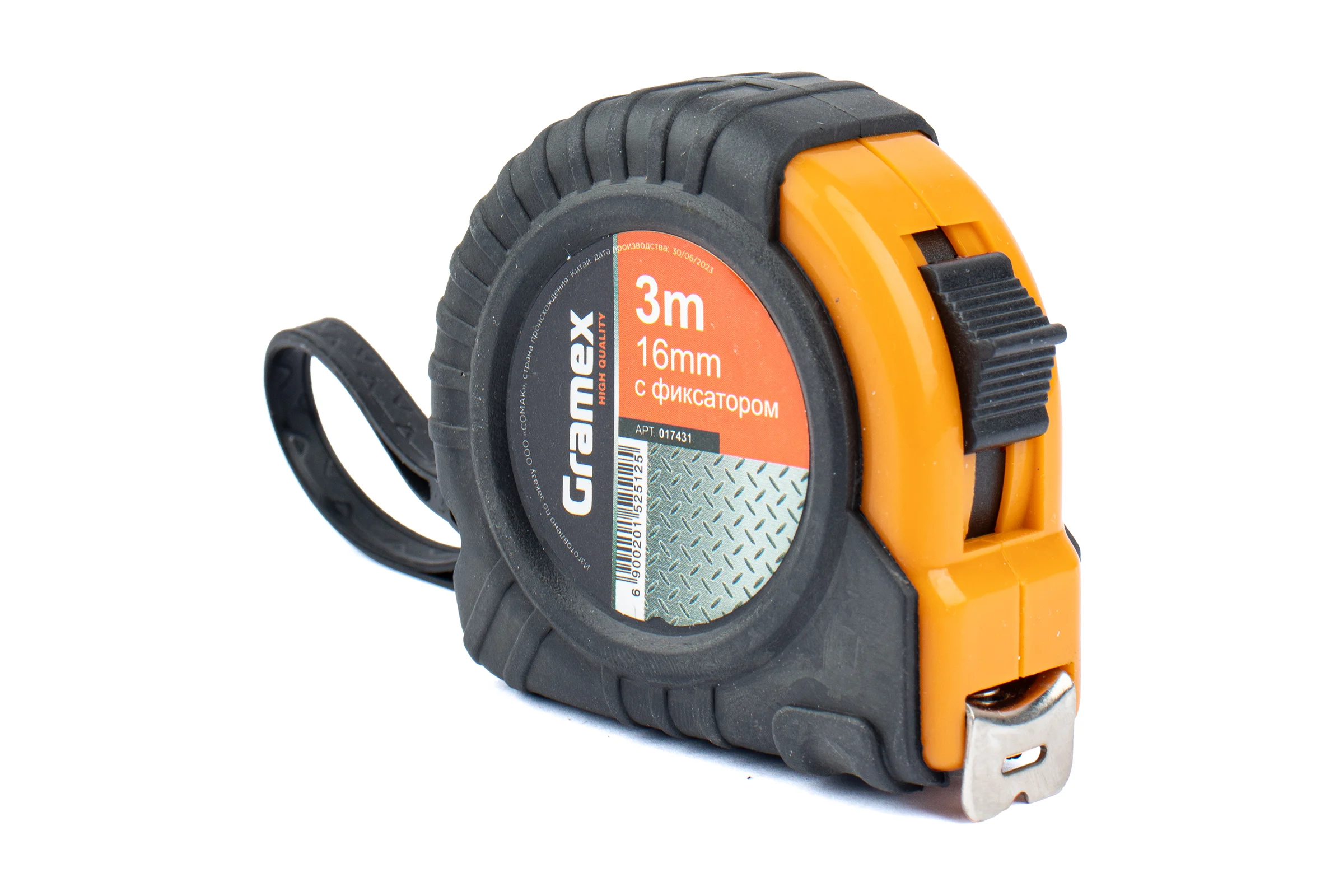 Рулетка Gramex 3м х 16мм, с фиксатором, обрезиненный корпус HL-3 (12/120) 017431