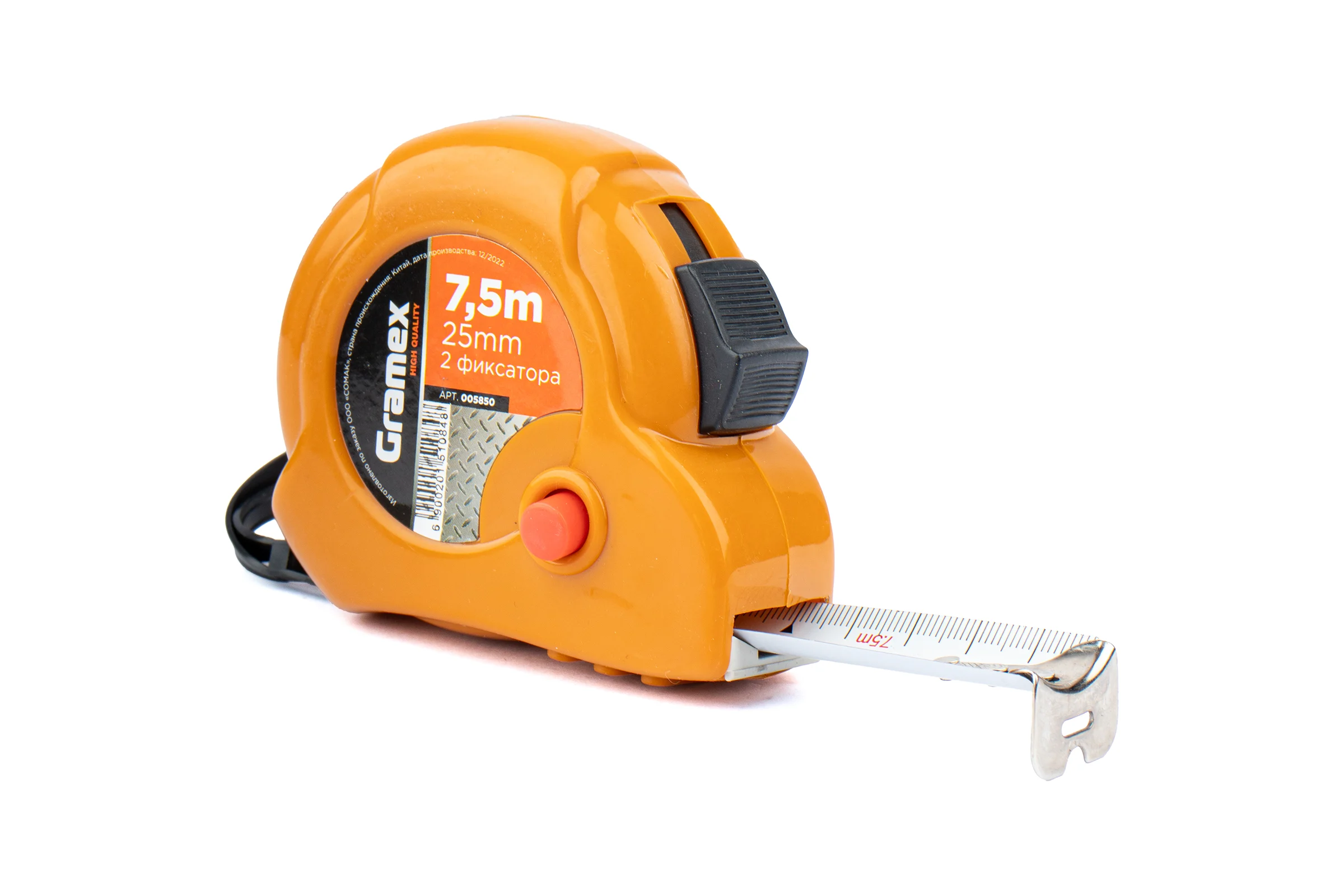 Рулетка Gramex 7,5м х 25мм, 2 фиксатора (6/60) 005850