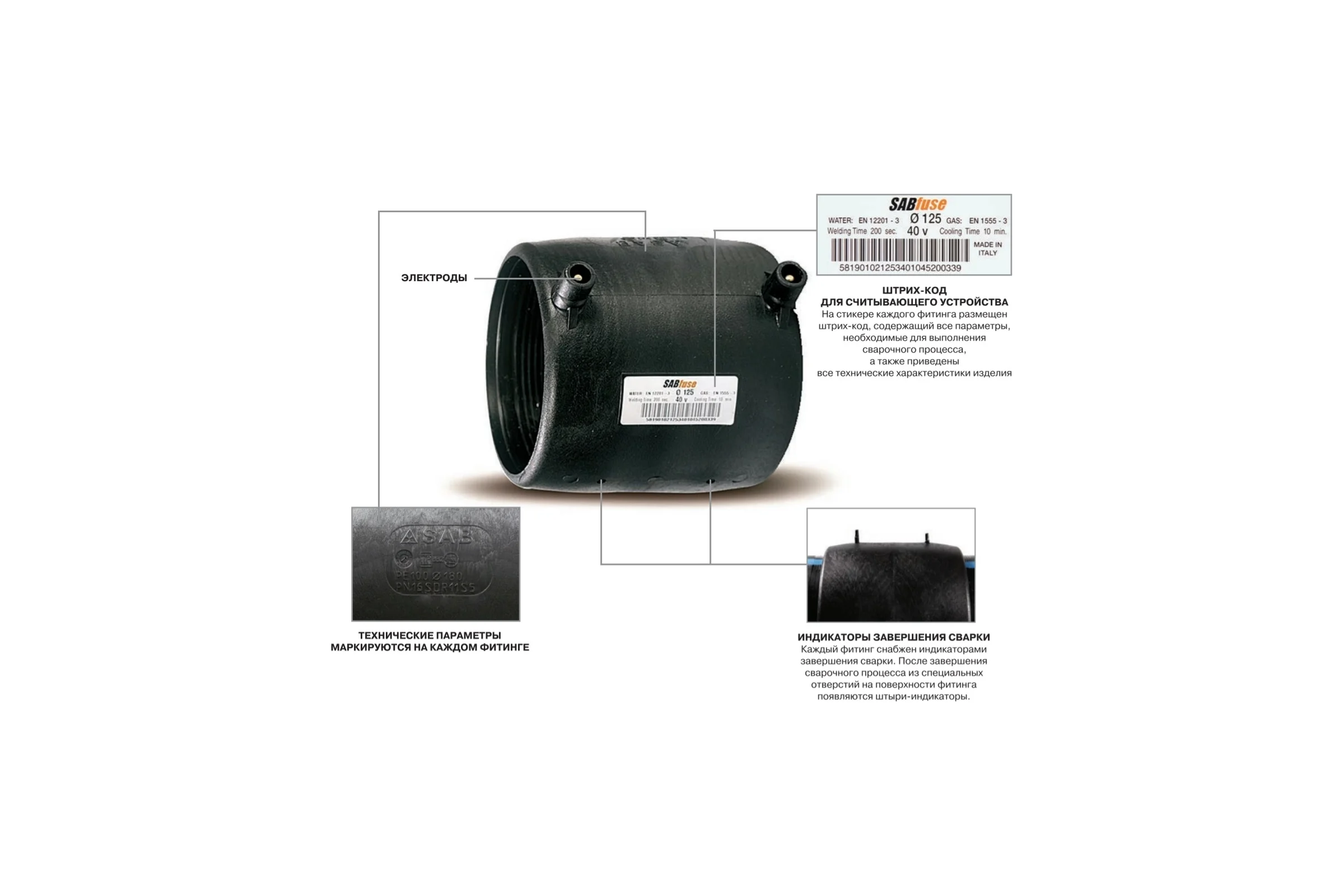 Электросварная муфта SABFUSE PN16 SDR11 PE100 D32 8028032000