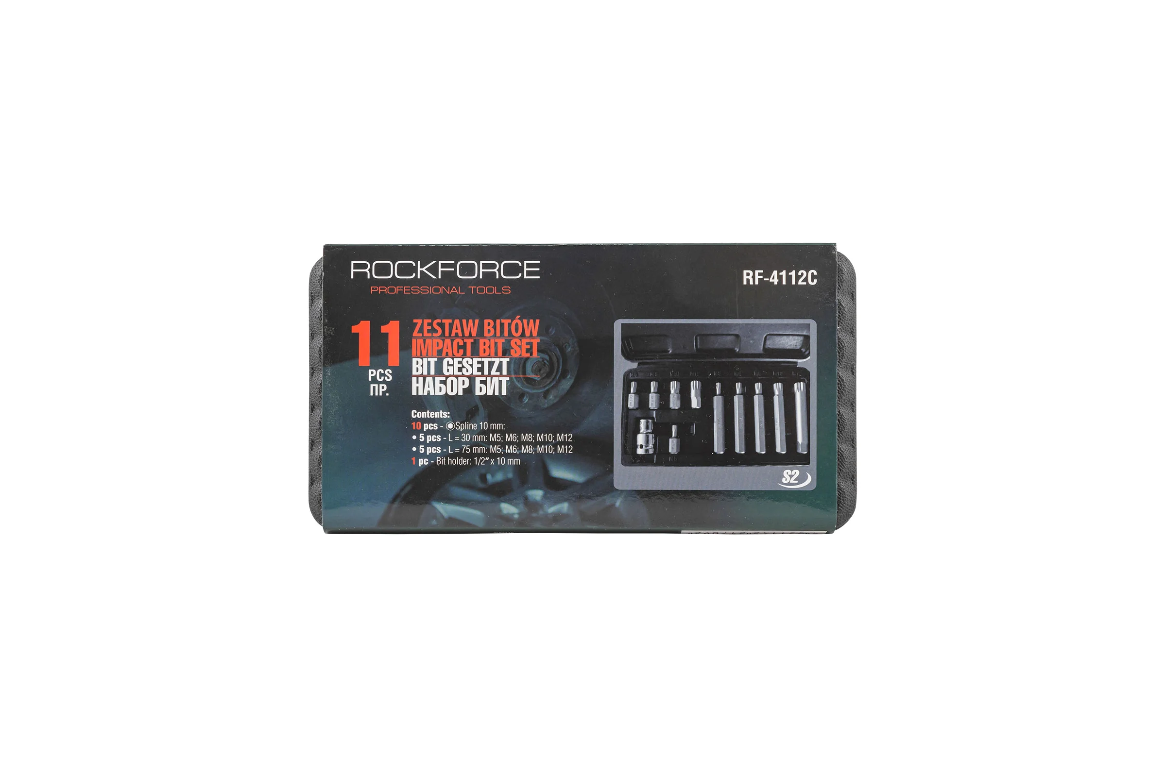 Набор бит SPLINE с битодержателем, 11 предметов, 1/2"DR? в пластиковом кейсе Rockforce RF-4112C(27212)