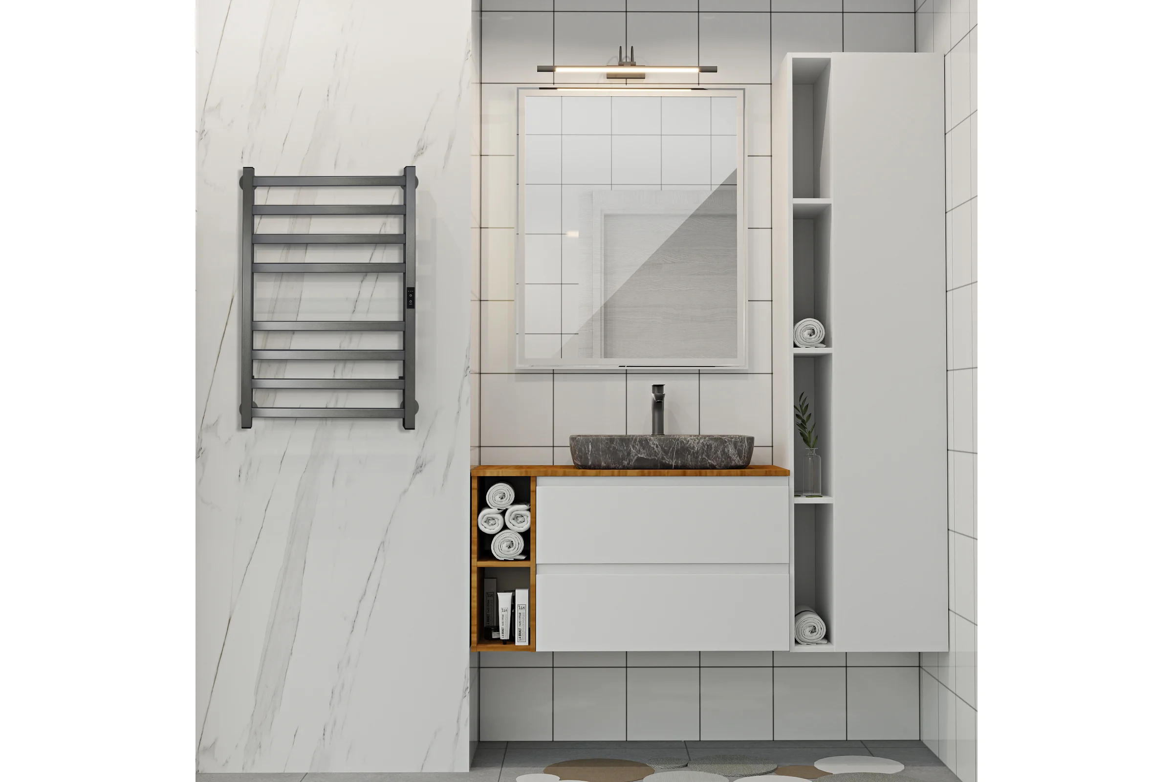 Электрический полотенцесушитель INDIGO Oktava Slim 3 (electro) 80/50, таймер, скрытый монтаж, униерсальное подключение R/L, Graphite Metallic LСLOKS3E80-50GFMRt
