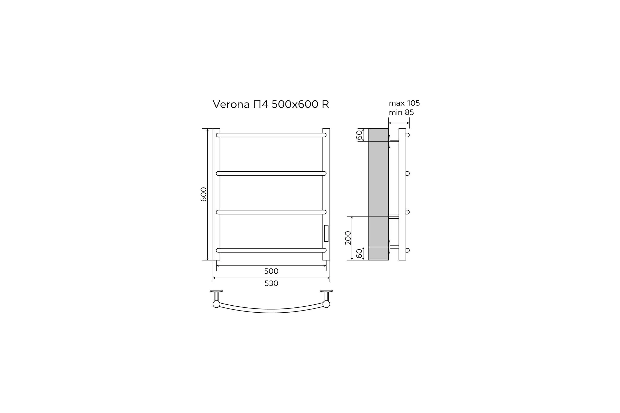 Электрический полотенцесушитель Azario VERONA 500/600, R, 4 перекладины 00088207