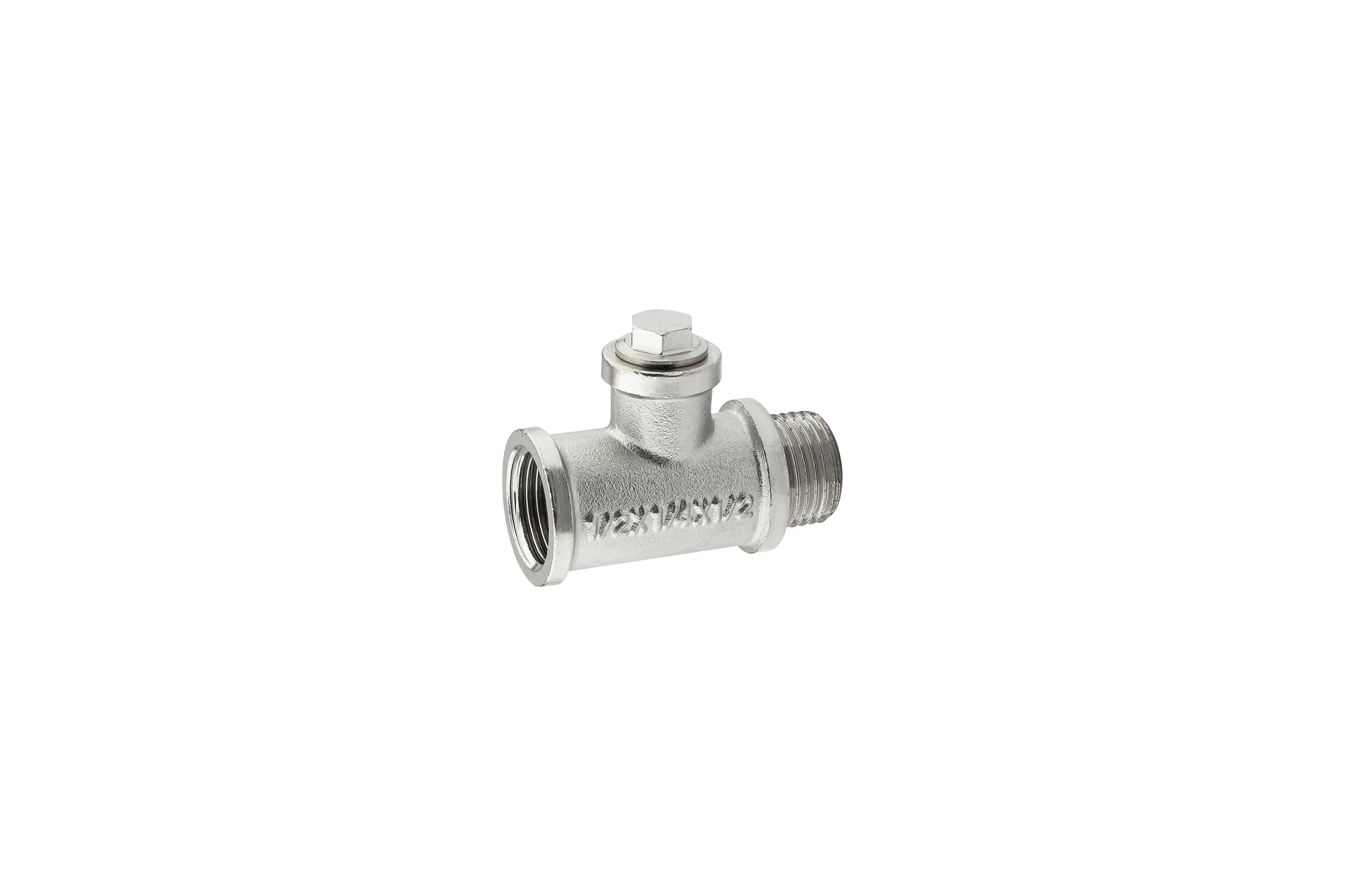 Тройник никелированный PROFACTOR под манометр/термометр, в/в/н 1/2" х 1/4" х 1/2" PF TF 169