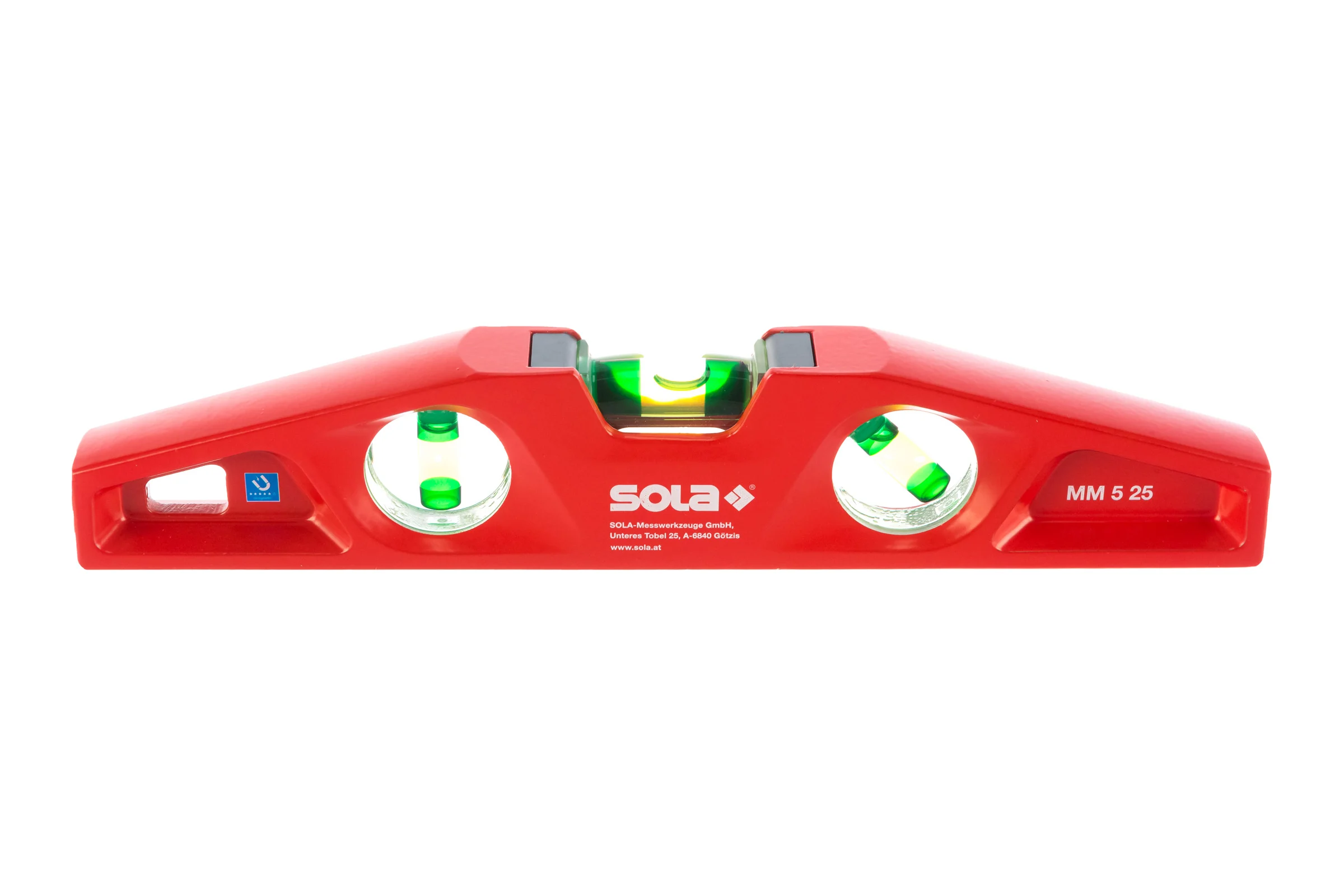 Литой магнитный уровень SOLA MM 5 25, L=25 см, 3 глазка 01331201