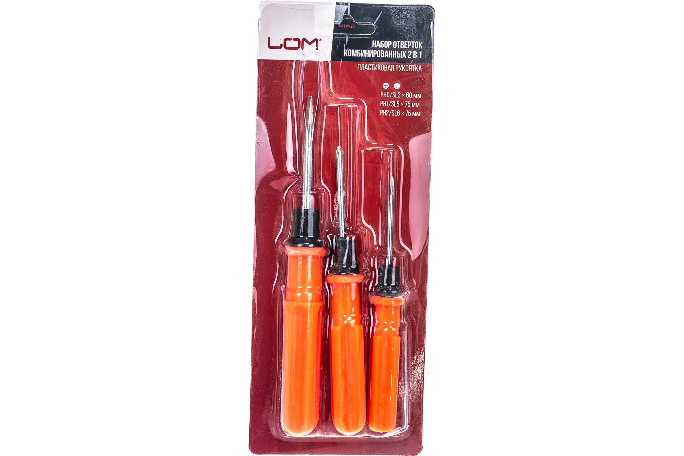 Набор комбинированных отверток LOM PH0/SL3 х 50 мм, PH1/SL5 х 75 мм, PH2/SL6 х100 мм 1818285
