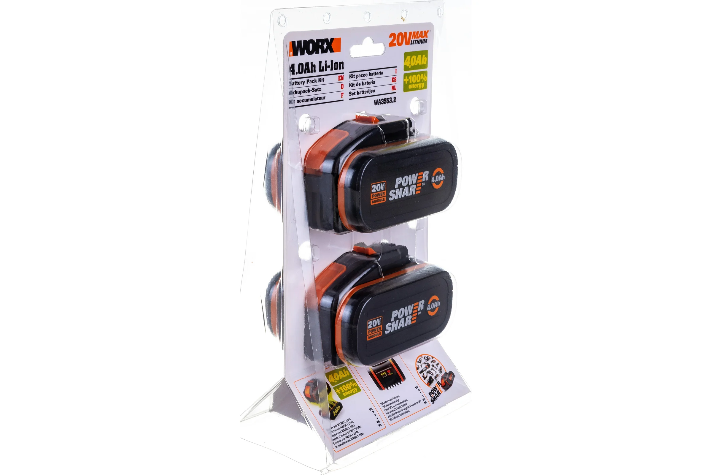 Комплект из 2х Аккумуляторов 2х20В 4.0 А/ч . WORX WA3553.2