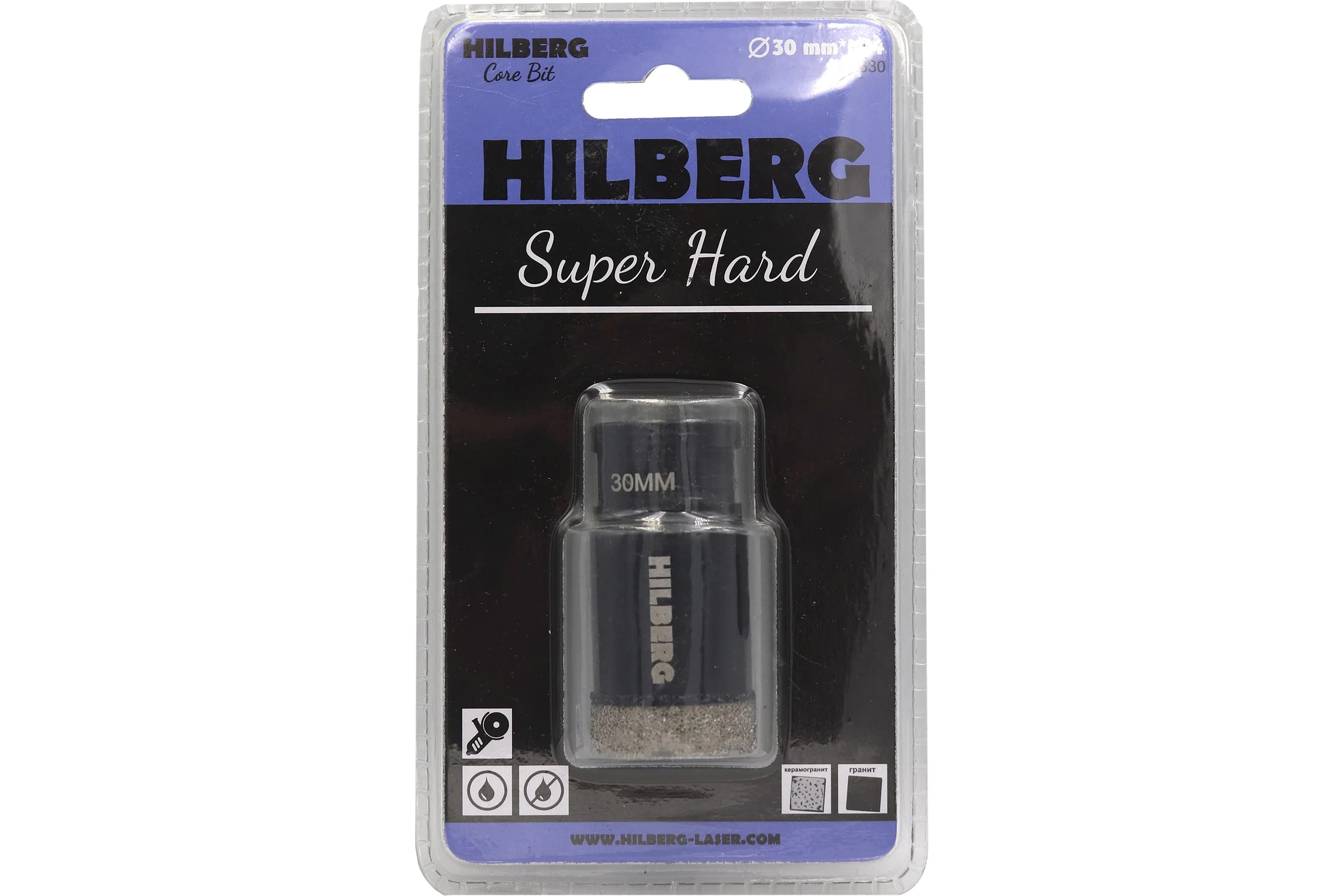 Коронка алмазная по керамике и керамограниту Super Hard (30 мм; M14) Hilberg HH630