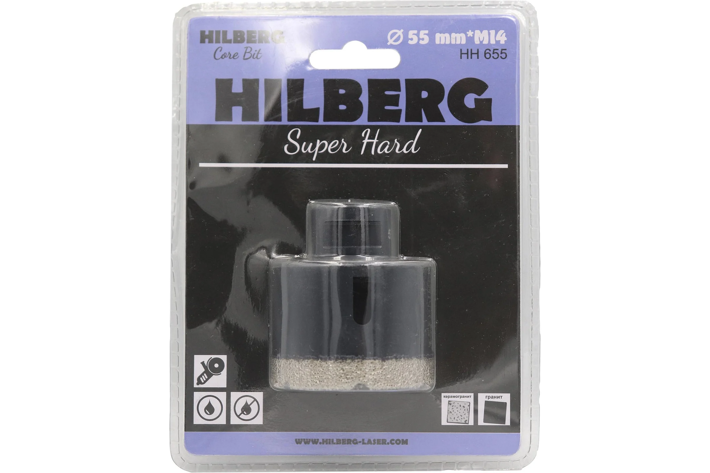Коронка алмазная по керамике и керамограниту Super Hard (55 мм; M14) Hilberg HH655