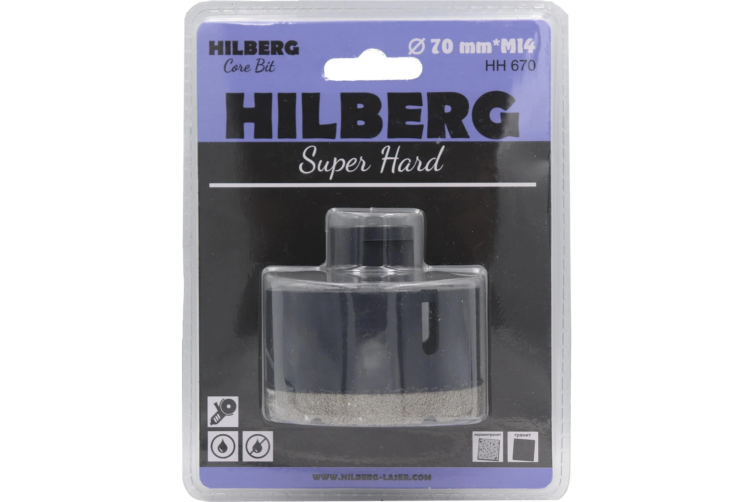 Коронка алмазная по керамике и керамограниту Super Hard (70 мм; M14) Hilberg HH670
